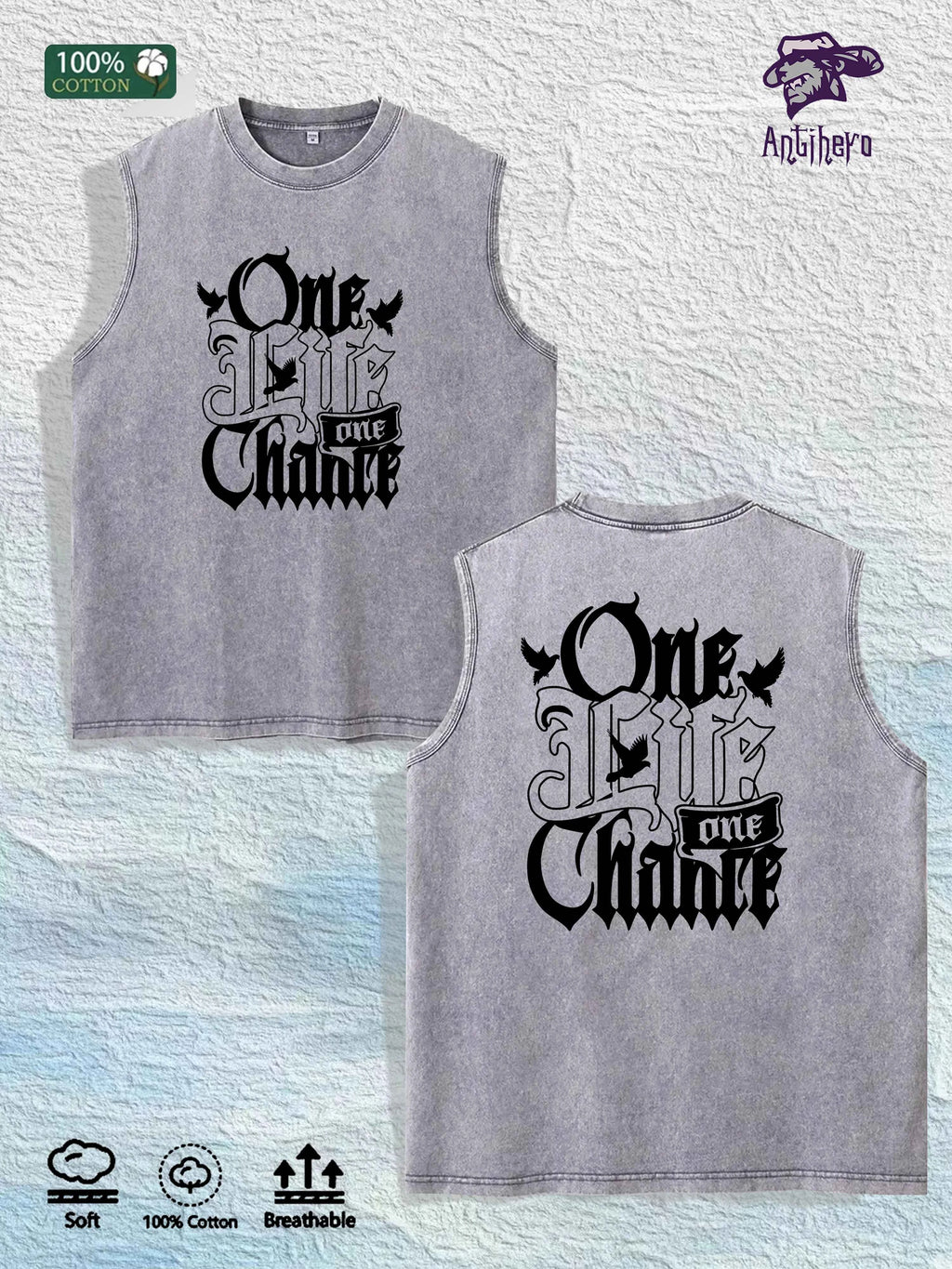 One Life One Chance Graphic Washed Vest US Warehouse 3 Colors Cotton Tank