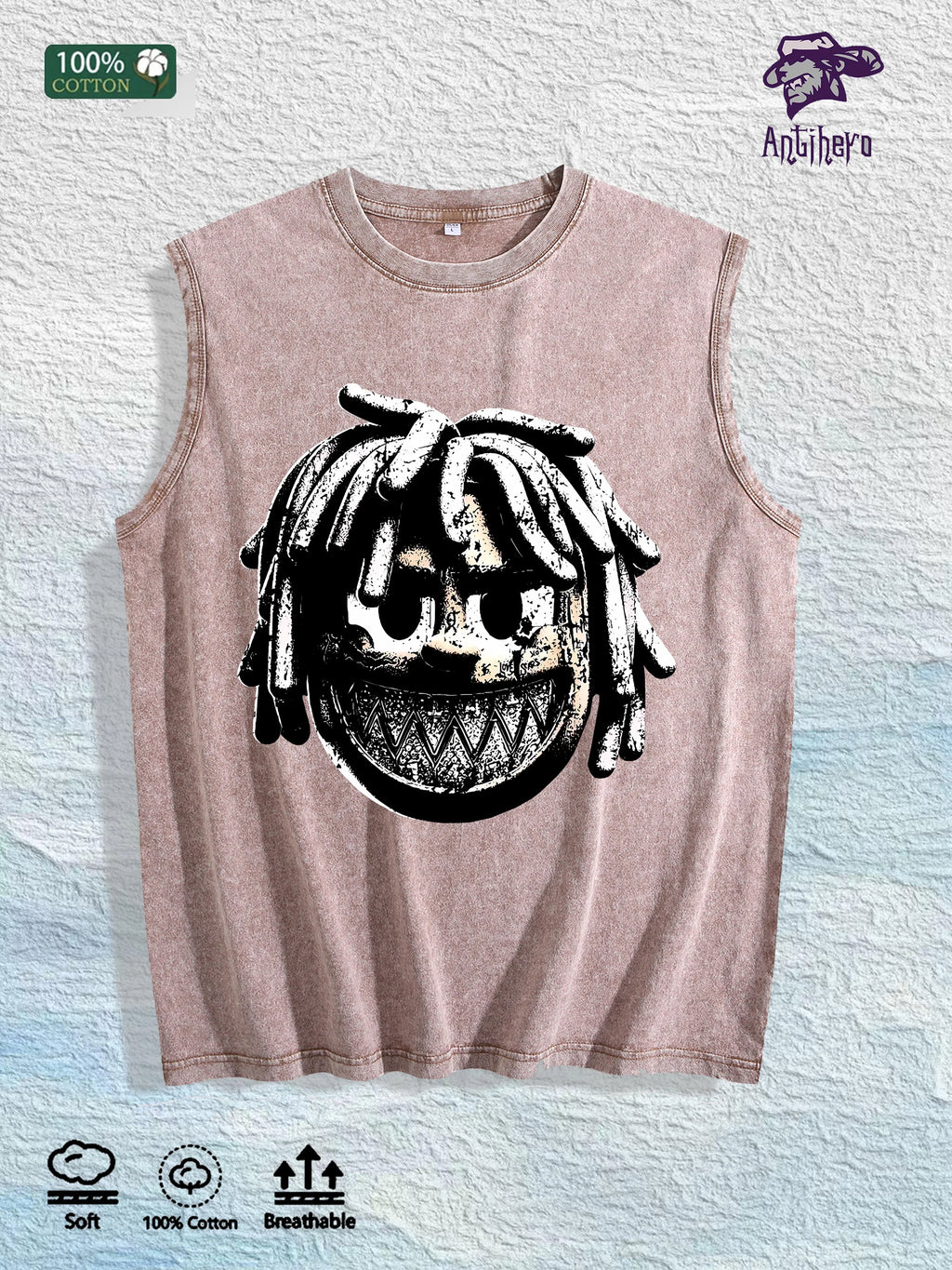 Dreadlocks Character Graphic Washed Vest US Warehouse 3 Colors Cotton Tank