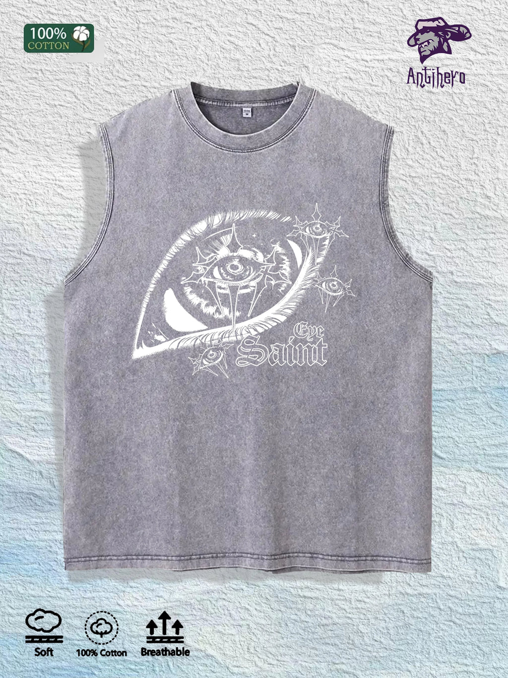 Mystic Eye & the Saint Graphic Washed Vest US Warehouse 3 Colors Cotton Tank