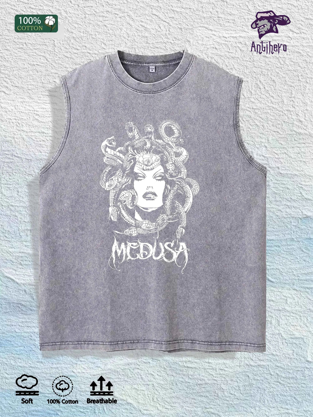 Medusa Graphic Washed Vest US Warehouse 3 Colors Cotton Tank