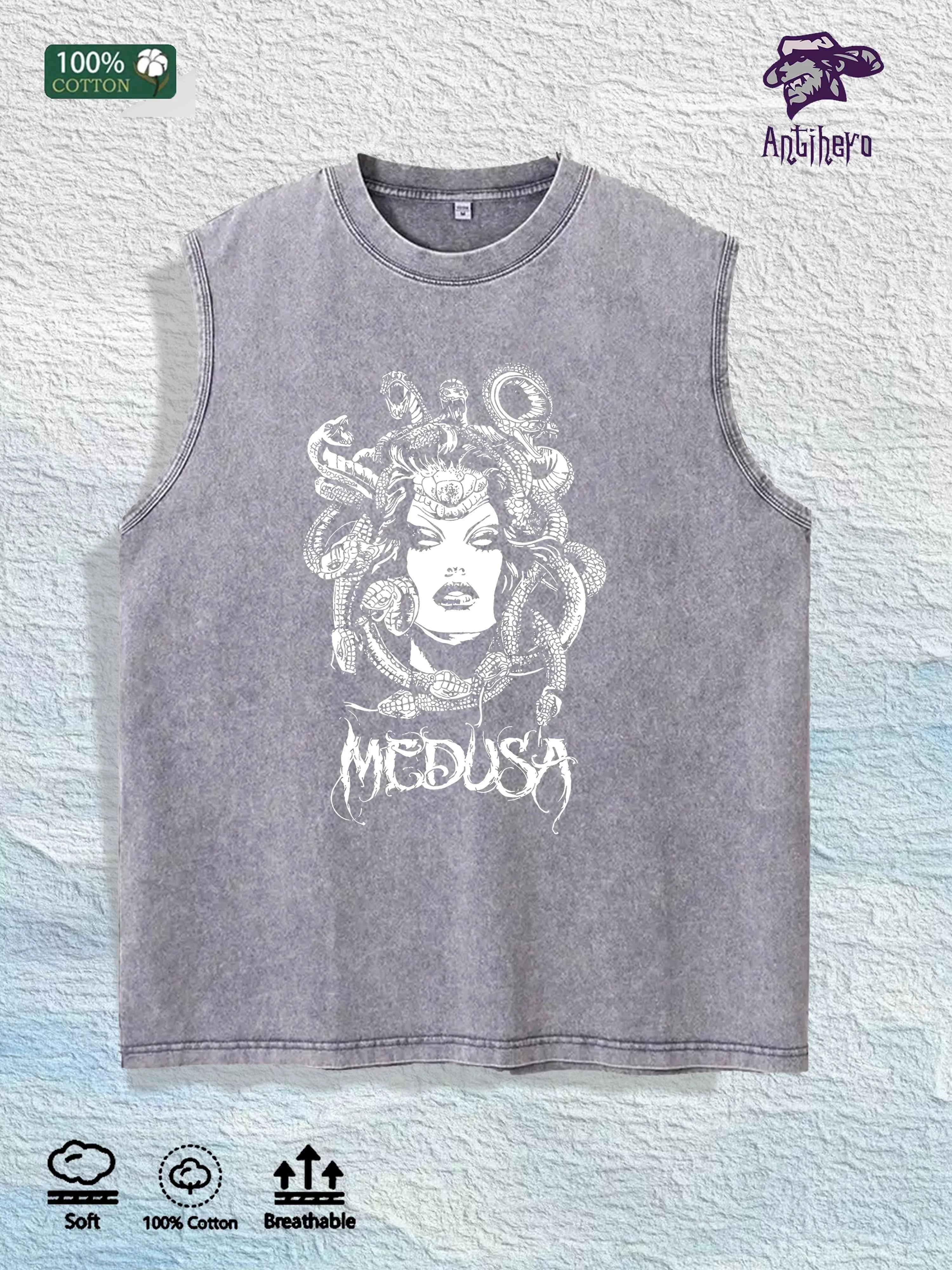 Medusa Graphic Washed Vest US Warehouse 3 Colors Cotton Tank