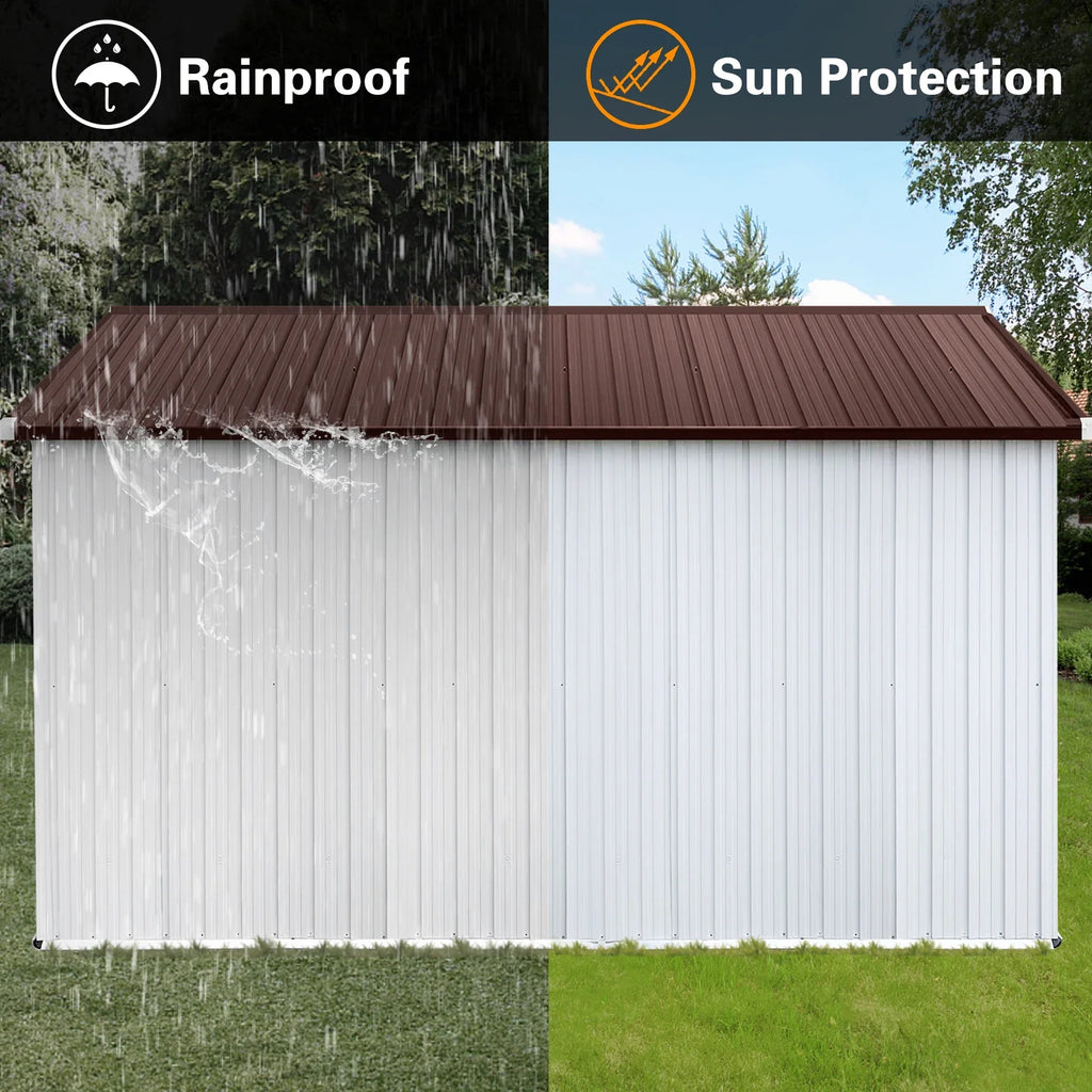 Outdoor Storage Sheds 10X12FT Apex Roof in Brown Roof+White Walls Without Foundation