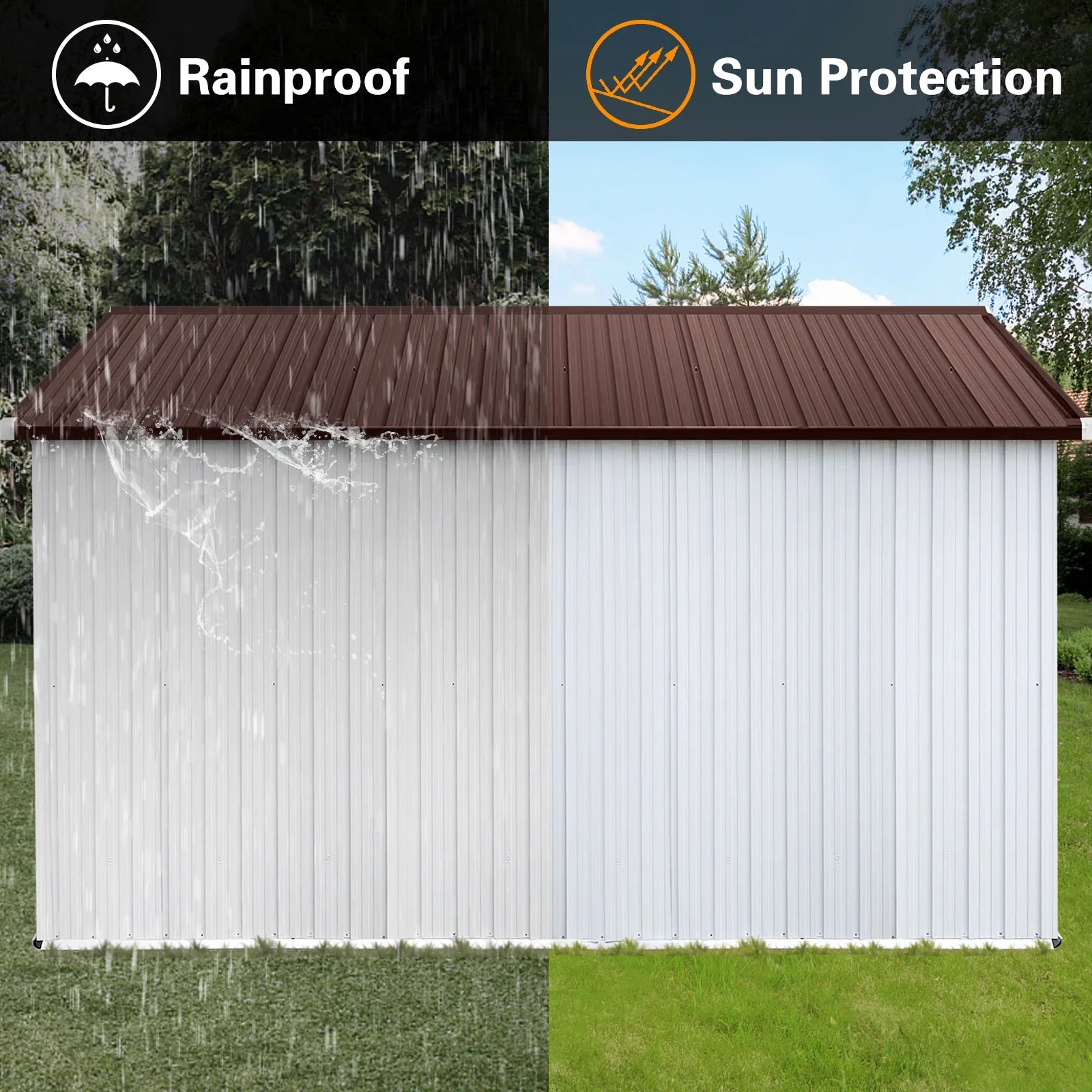 Outdoor Storage Sheds 10X12FT Apex Roof in Brown Roof+White Walls Without Foundation