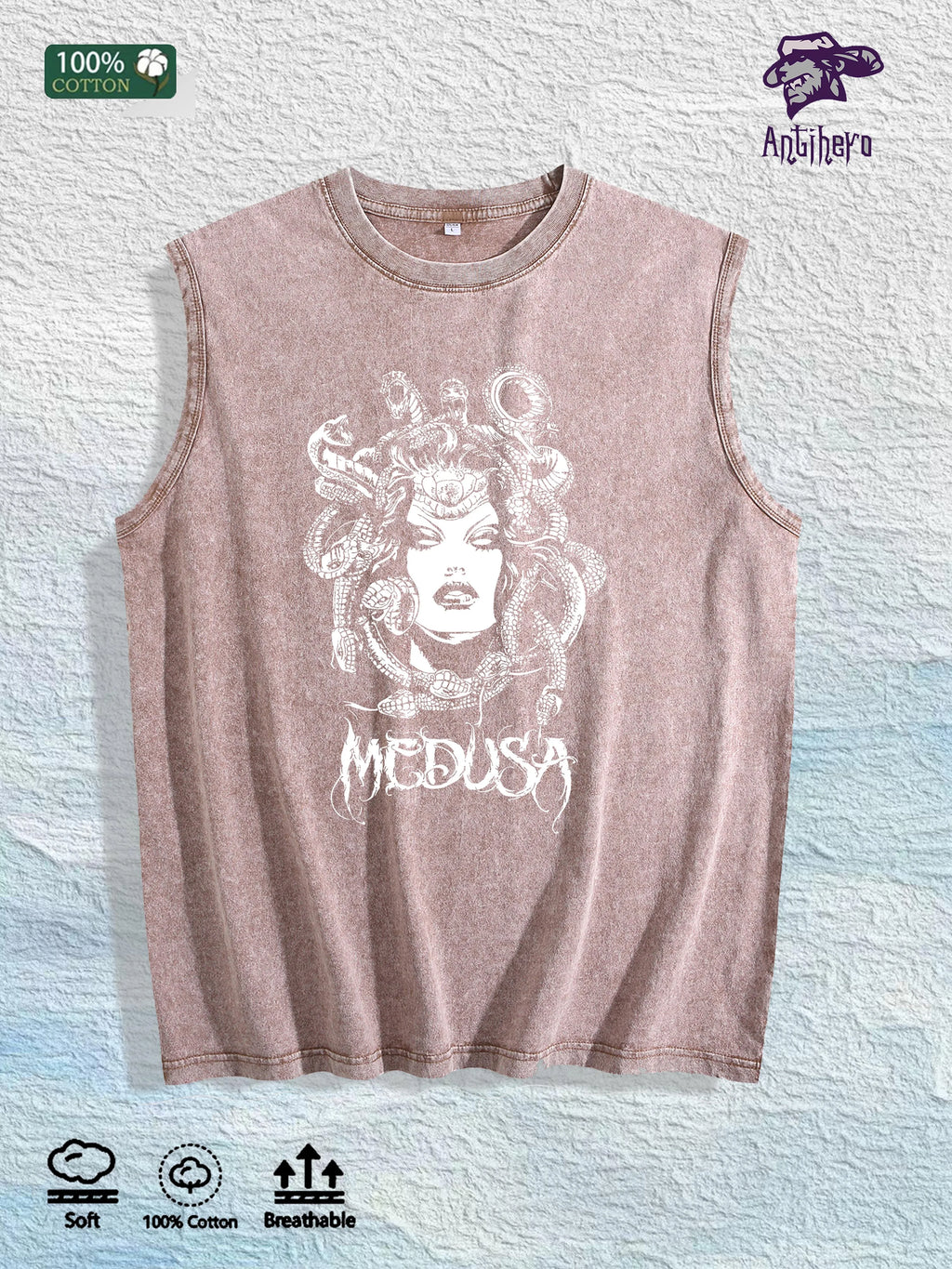 Medusa Graphic Washed Vest US Warehouse 3 Colors Cotton Tank
