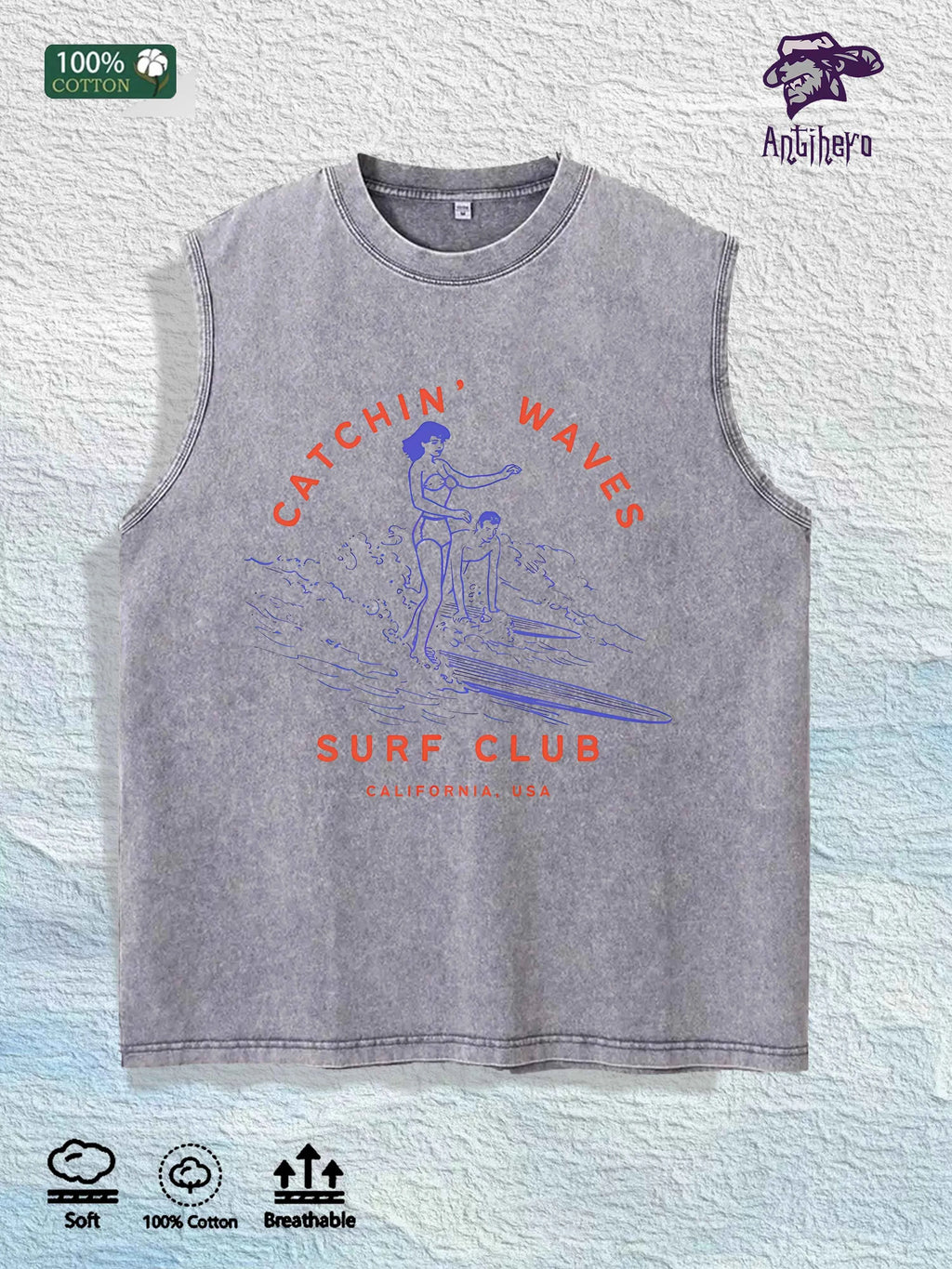 Unique Celebrity - Inspired Graphic Washed Vest US Warehouse 3 Colors Cotton Tank