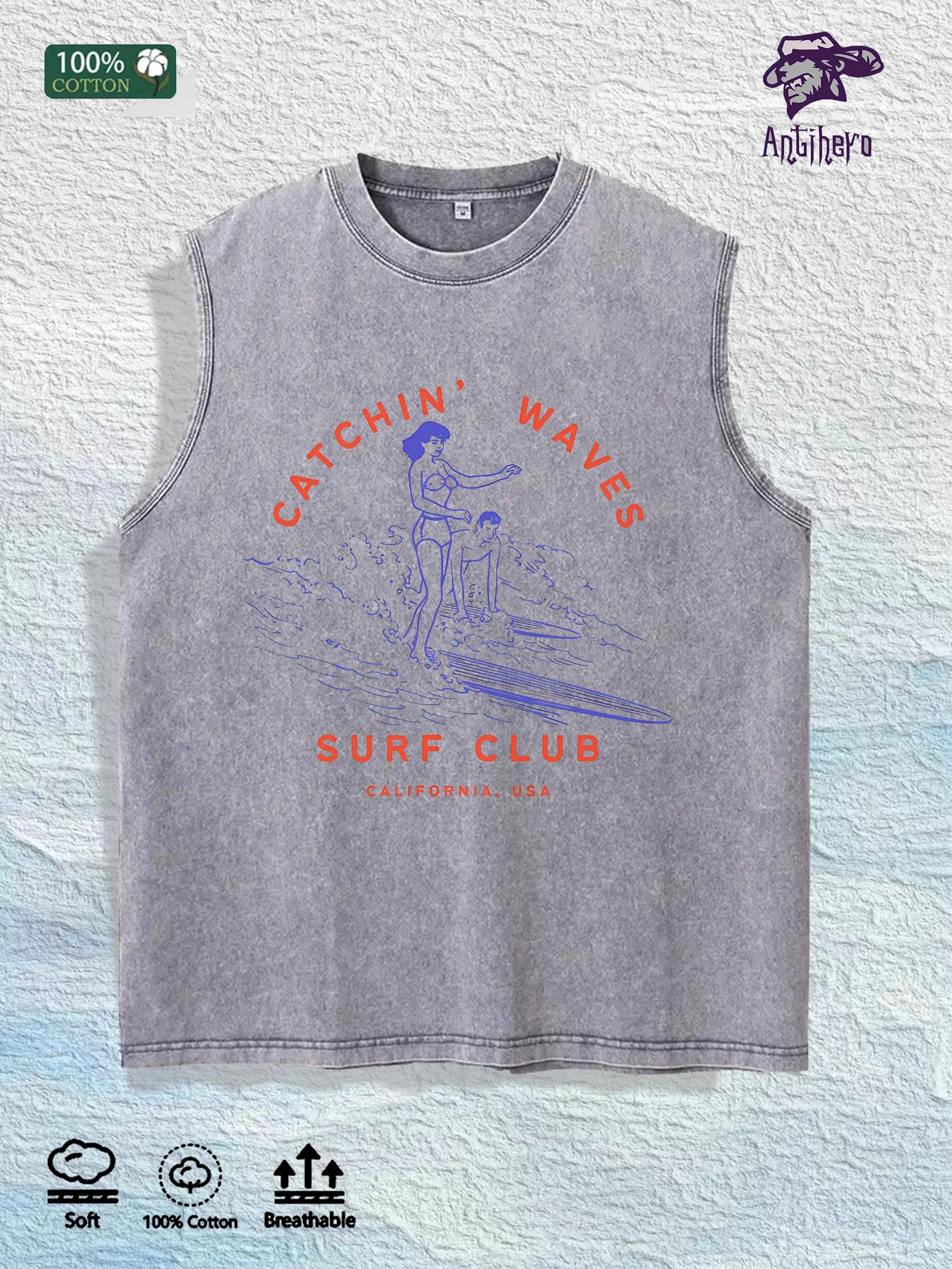 Unique Celebrity - Inspired Graphic Washed Vest US Warehouse 3 Colors Cotton Tank