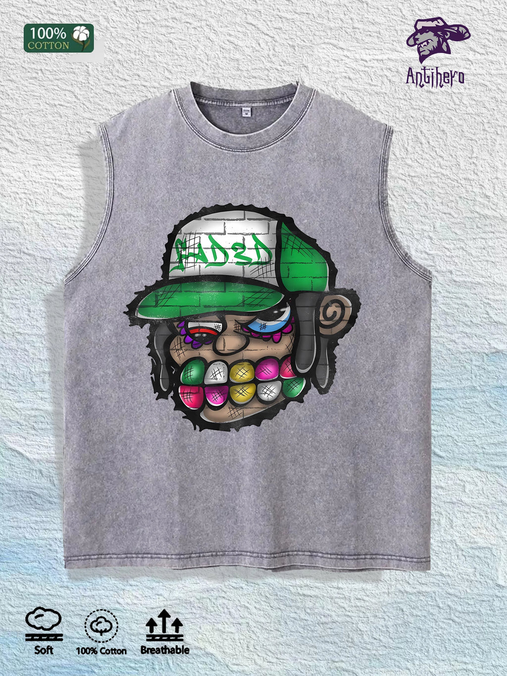 Graffiti - Style Character Graphic Washed Vest US Warehouse 3 Colors Cotton Tank