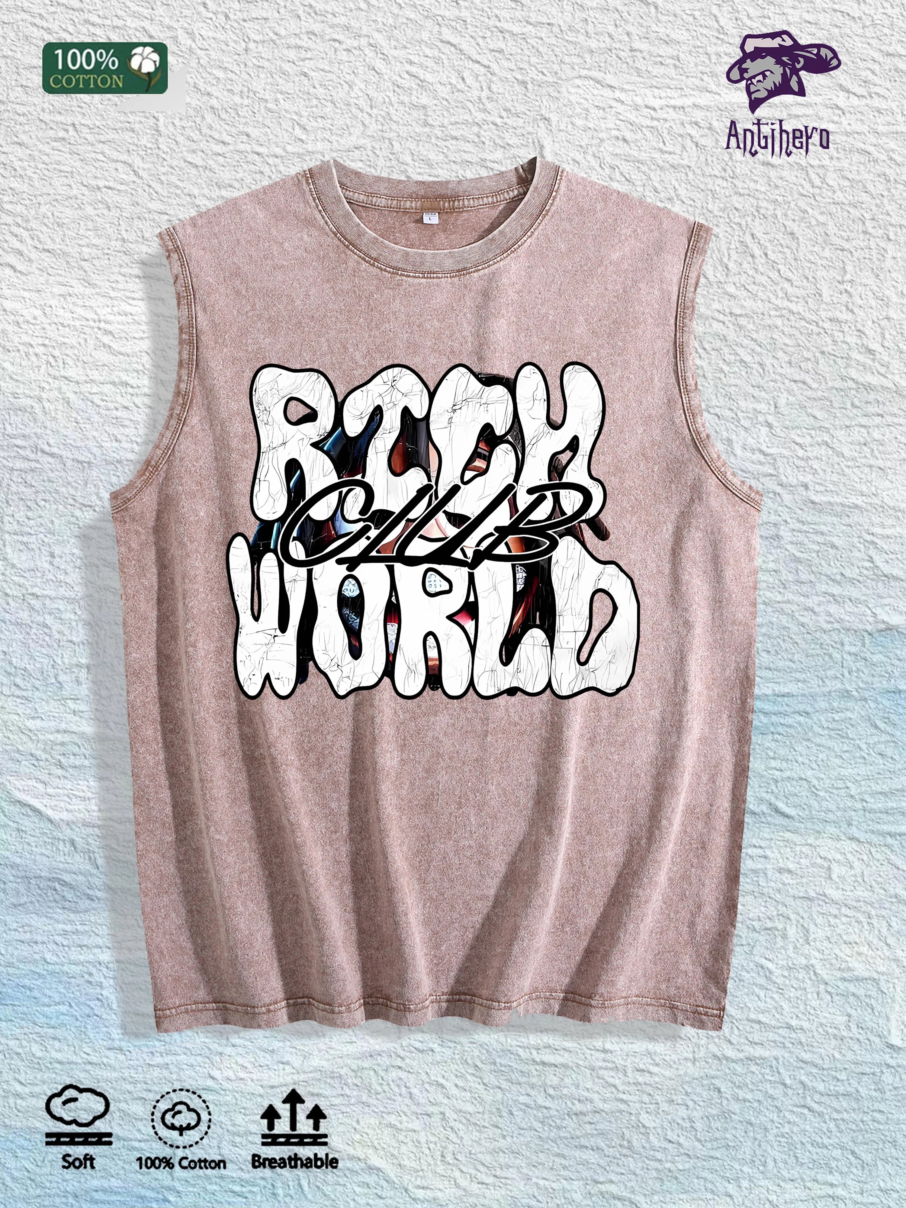 RICH WORLD CLUB Graphic Washed Vest US Warehouse 3 Colors Cotton Tank