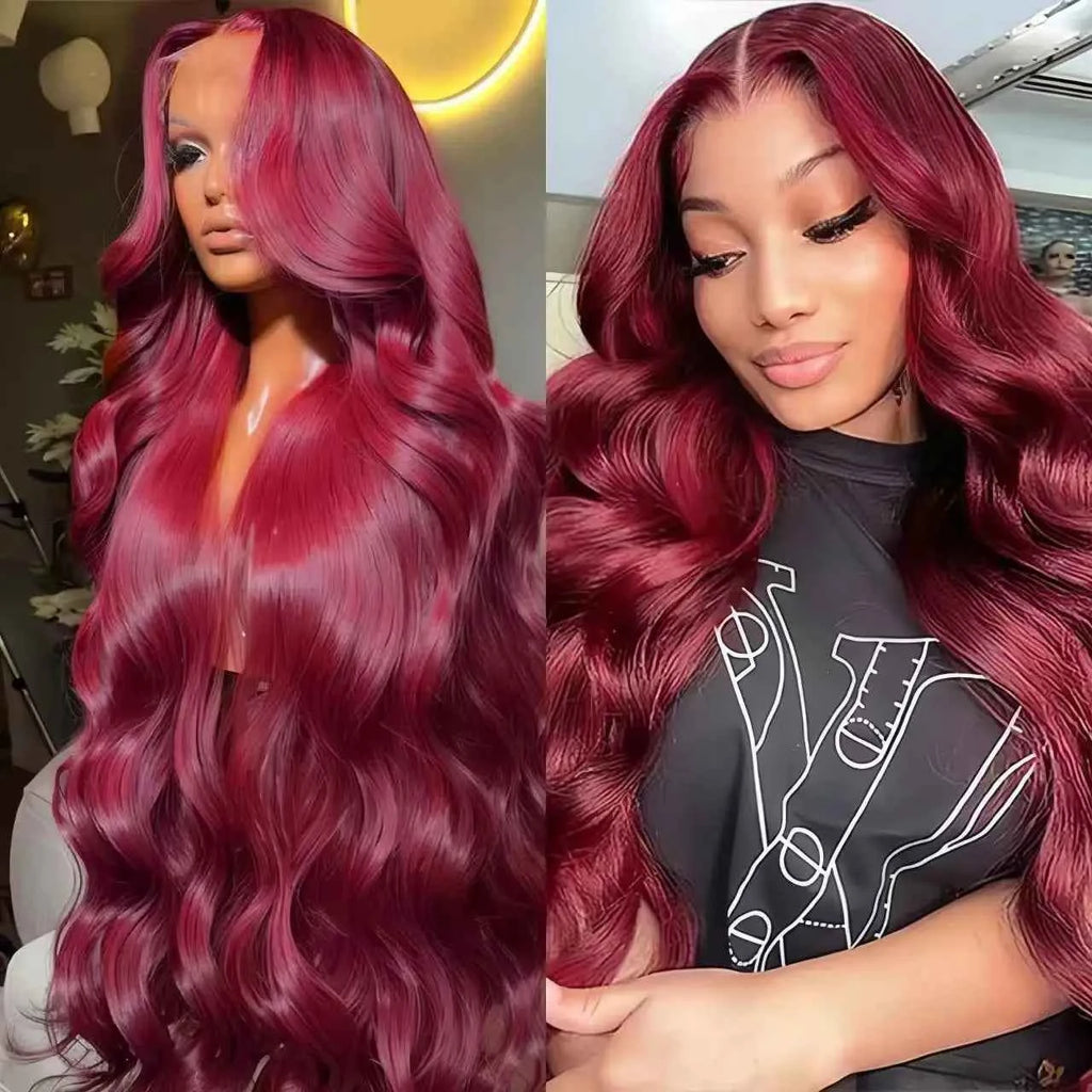 99j Burgundy Hd Transparent Lace Front Human Hair Wig ,13x4 Pre Plucked Lace Colored Body Wave Lace Frontal Wigs for Black Women