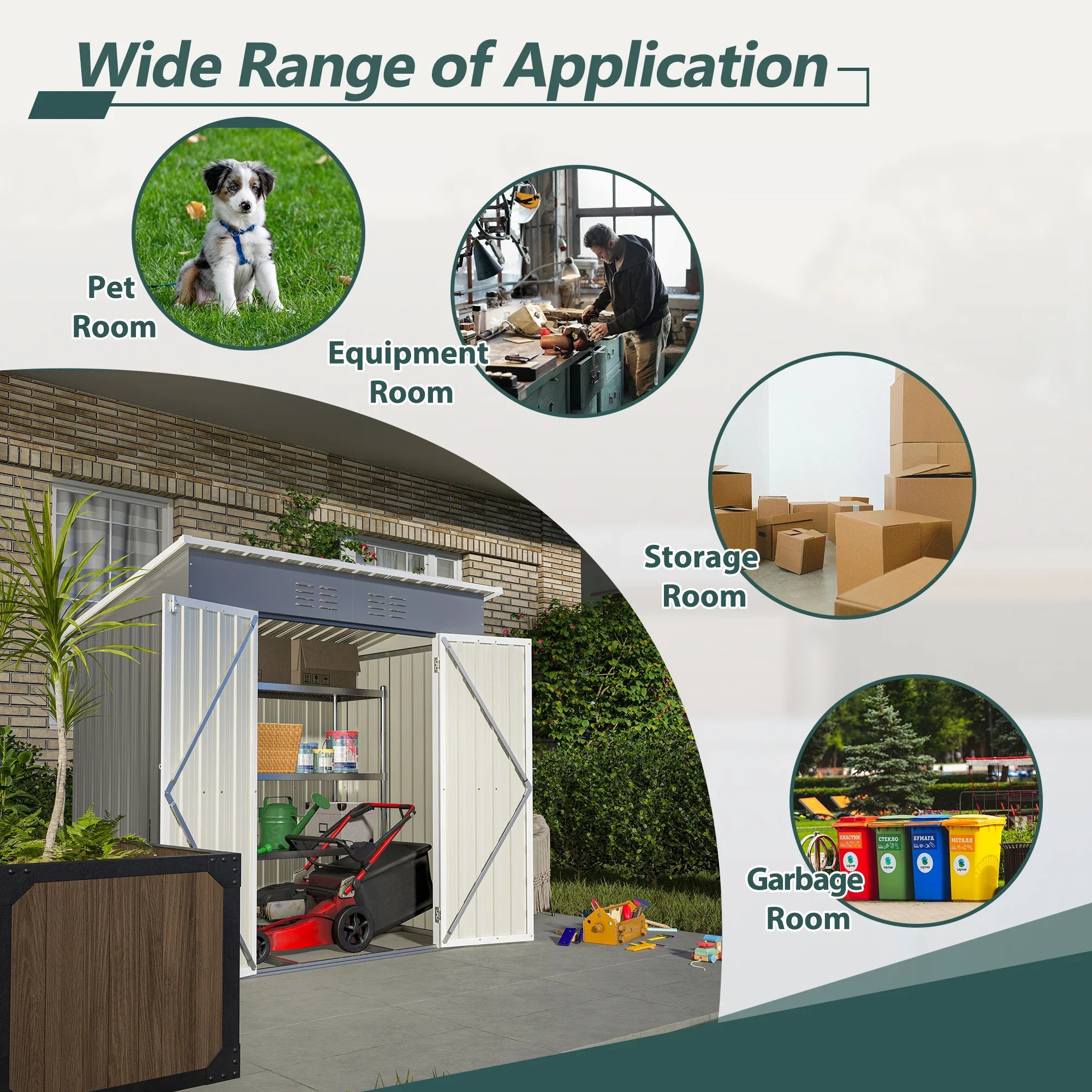 6'x4' Outdoor Metal Storage Shed for Garden Tools Lockable Door With Floor Frame