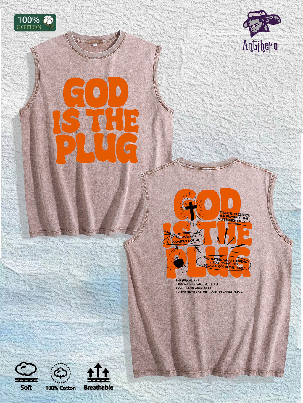 GOD IS the PLUG Graphic Washed Vest US Warehouse 3 Colors Cotton Tank