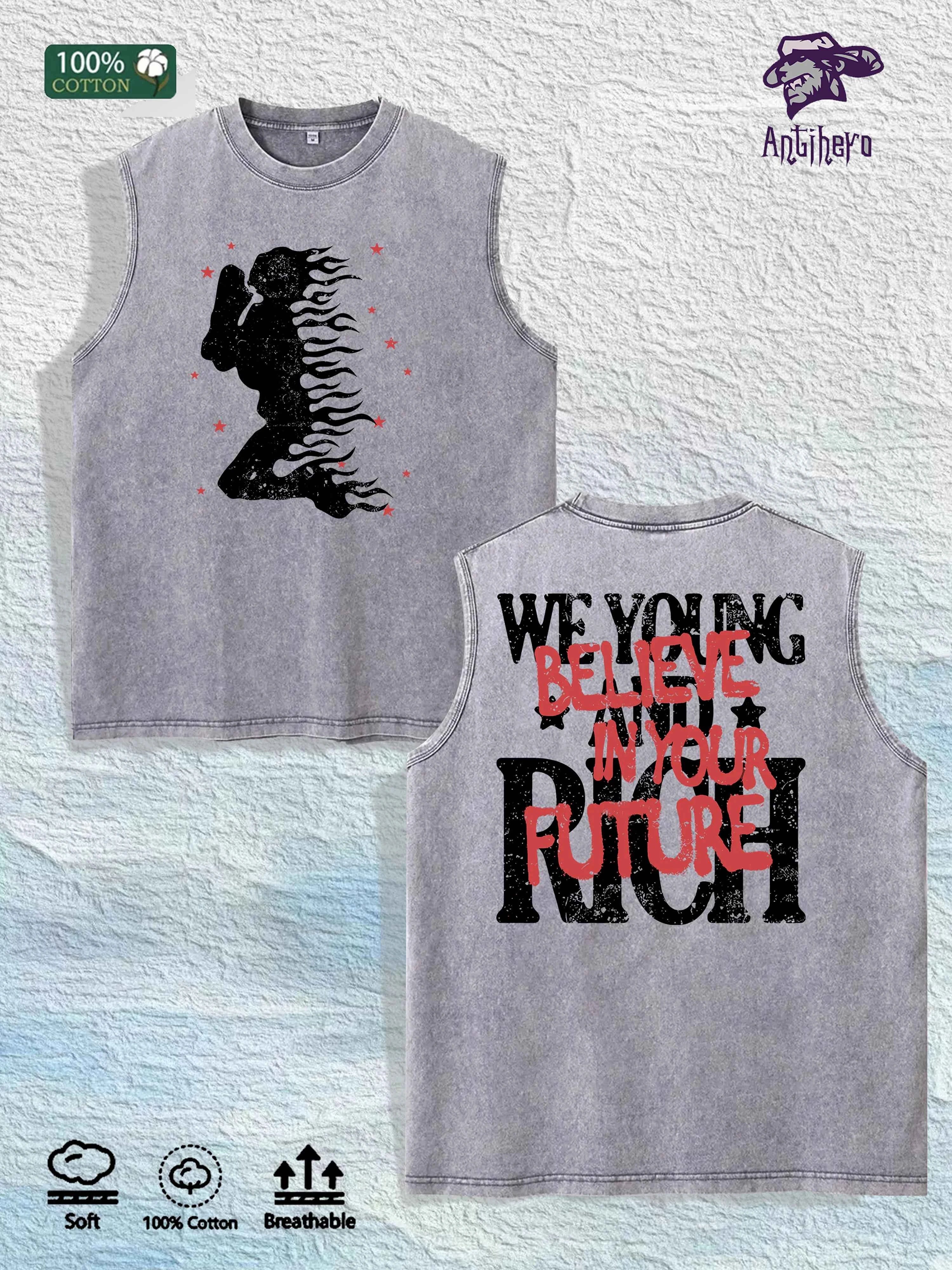 Young Rich Future Graphic Washed Vest US Warehouse 3 Colors Cotton Tank