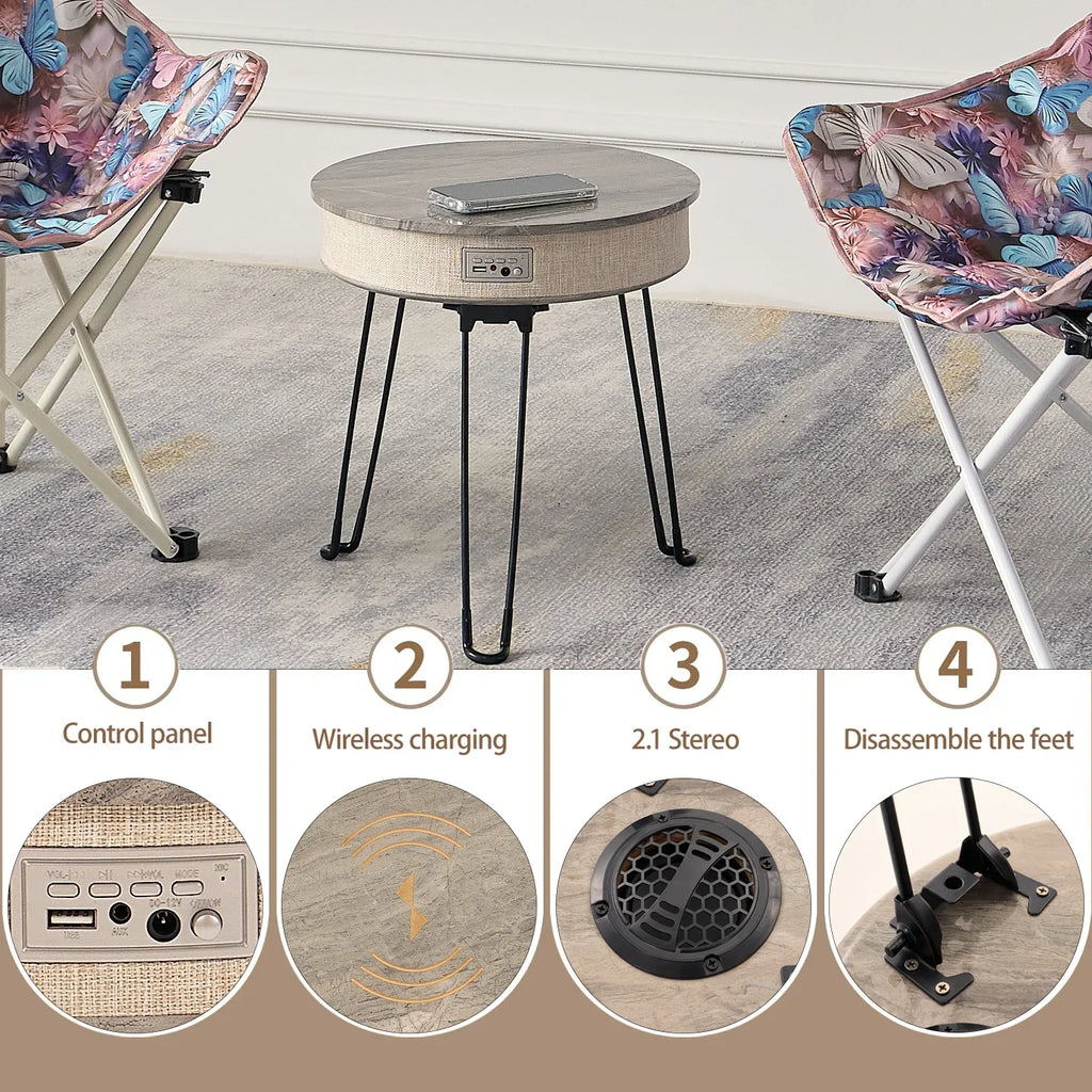 Nordic Style Multifunctional Wooden Coffee Table Modern Outdoor Side Table Wireless Charging Bluetooth Speaker Living Room