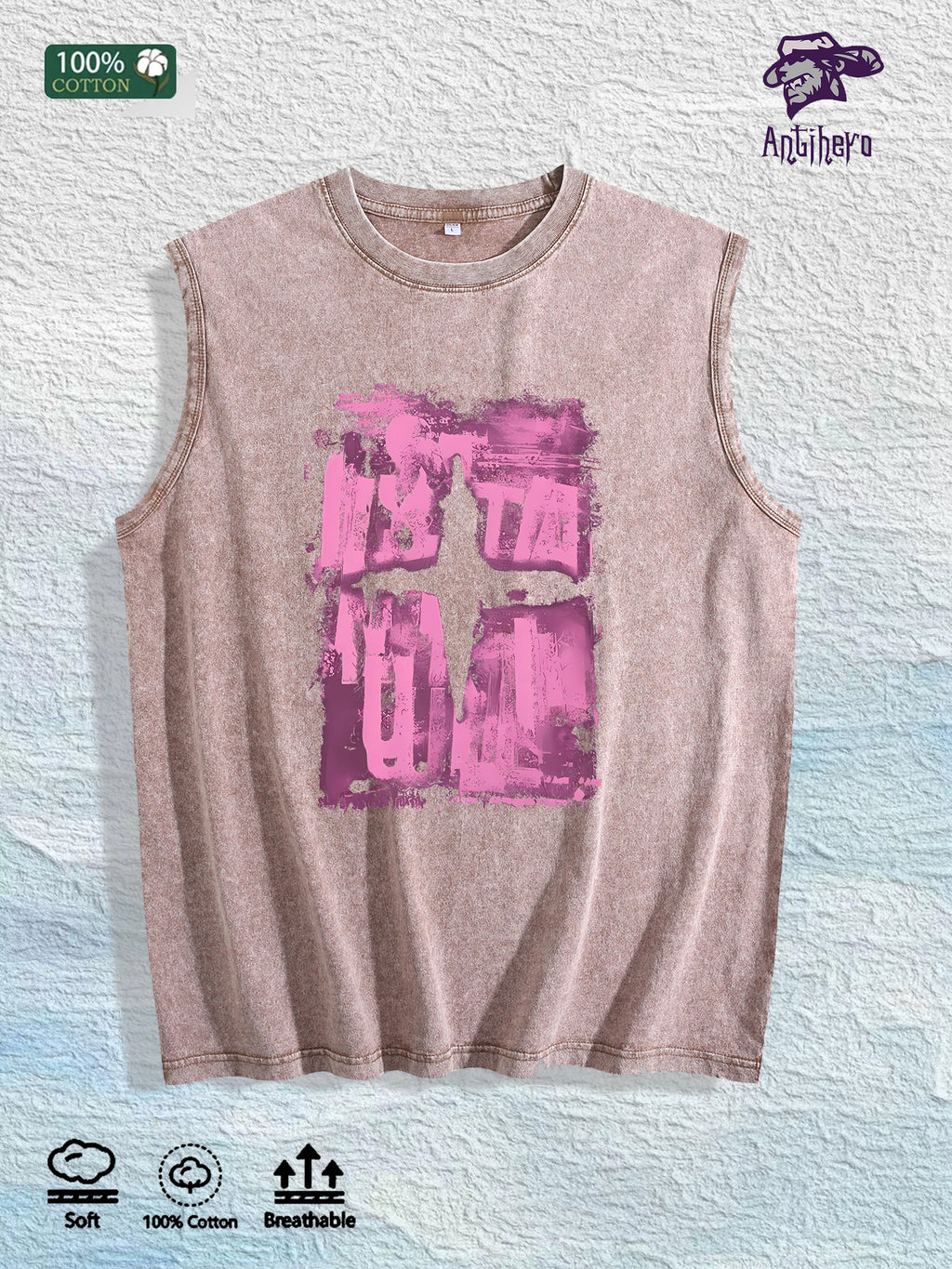 Abstract Cross Graphic Washed Vest US Warehouse 3 Colors Cotton Tank