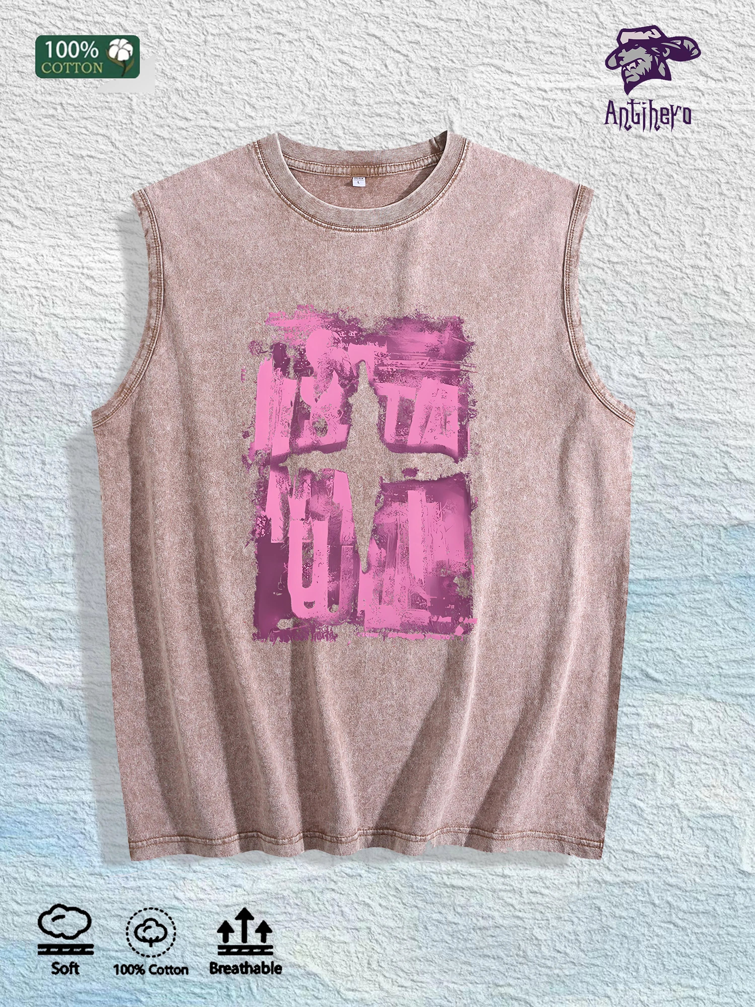 Abstract Cross Graphic Washed Vest US Warehouse 3 Colors Cotton Tank