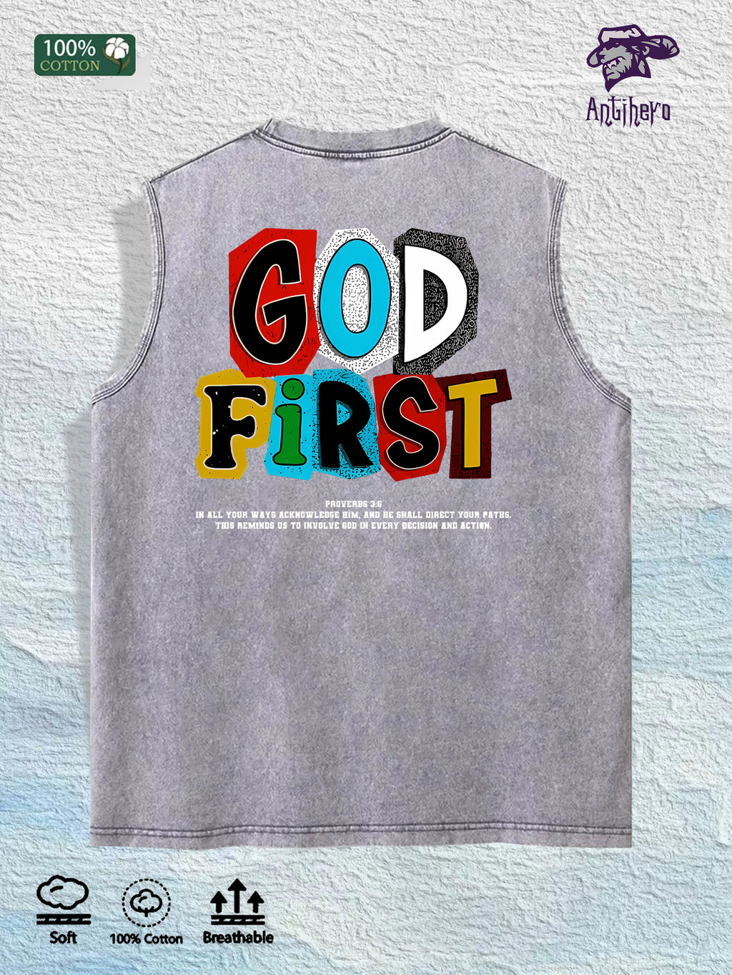 GOD FIRST Graphic Washed Vest US Warehouse 3 Colors Cotton Tank