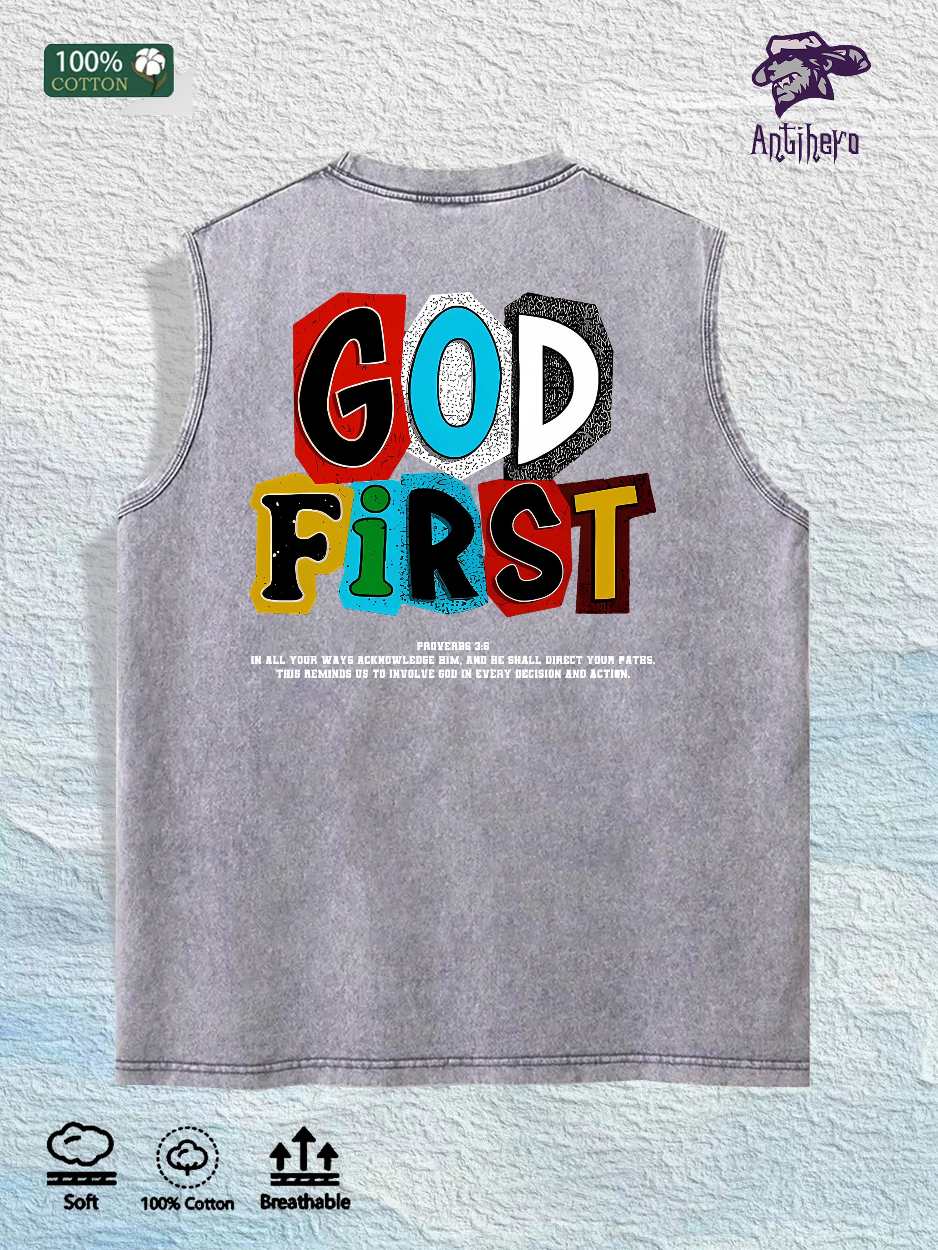 GOD FIRST Graphic Washed Vest US Warehouse 3 Colors Cotton Tank