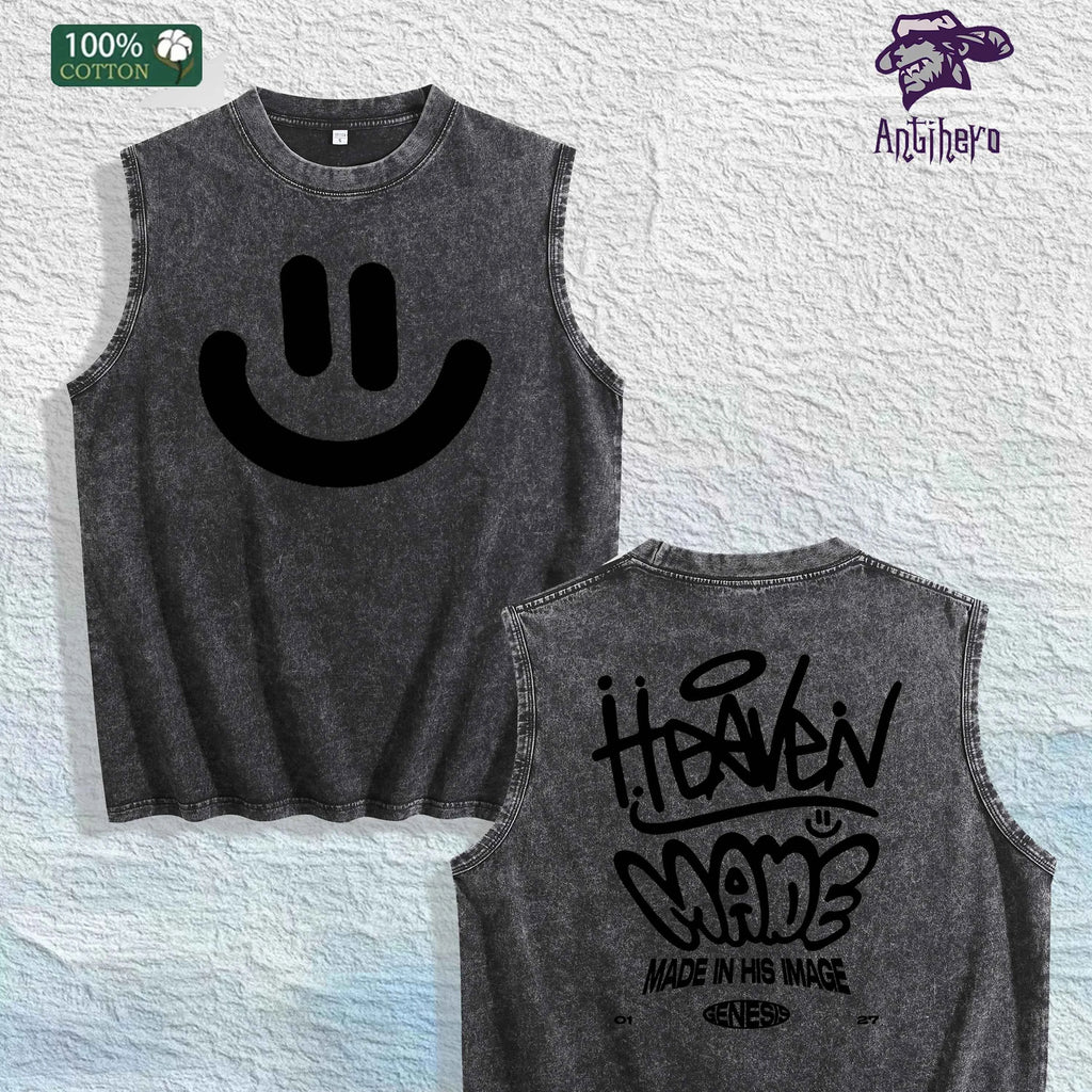 Heaven Made Graphic Washed Vest US Warehouse 3 Colors Cotton Tank