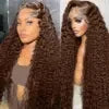 13x6 Light Brown Deep Wave Curly  HD Lace Front Wig Brazilian Remy Human Hair Glueless Lace Frontal Closure Wig for Black Women