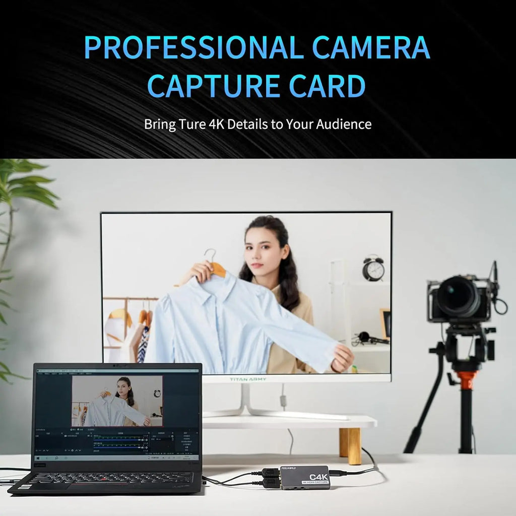 FEELWORLD C4K HDMI Video Capture Card with 4K60 Support VRR Plug and Play for Gaming Streaming Conference