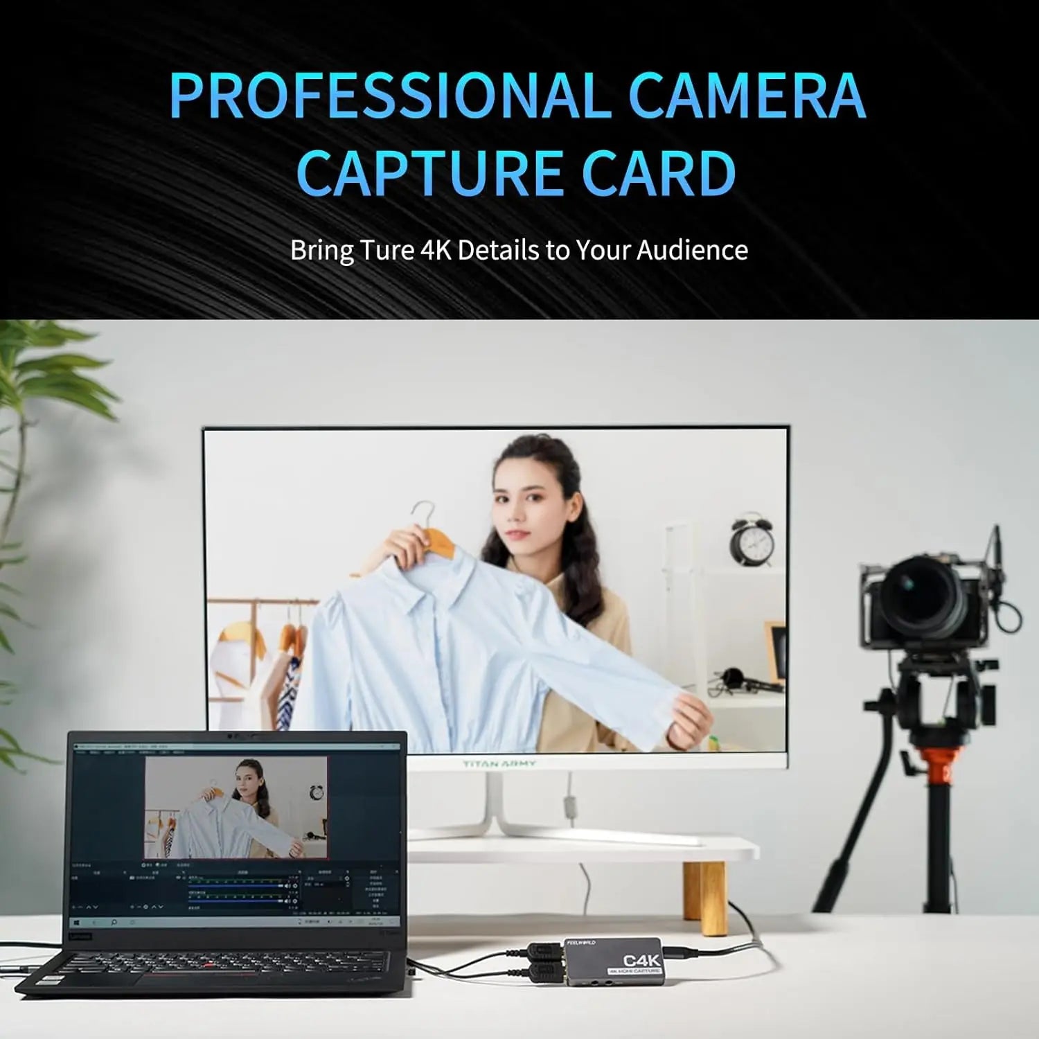 FEELWORLD C4K HDMI Video Capture Card with 4K60 Support VRR Plug and Play for Gaming Streaming Conference