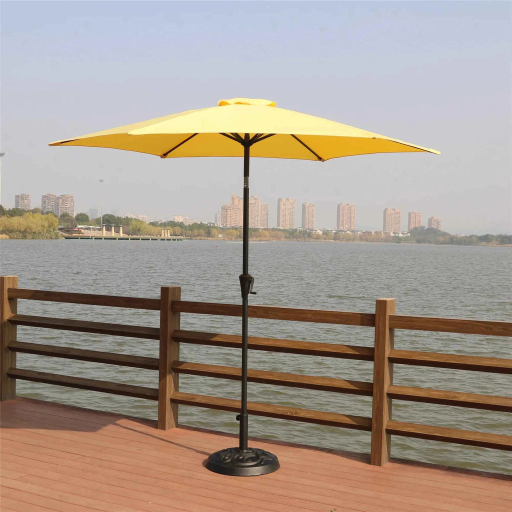 8.8 Feet Outdoor Aluminum Patio Umbrella Market Umbrella With 33 Pounds Round Resin Umbrella Base in Yellow