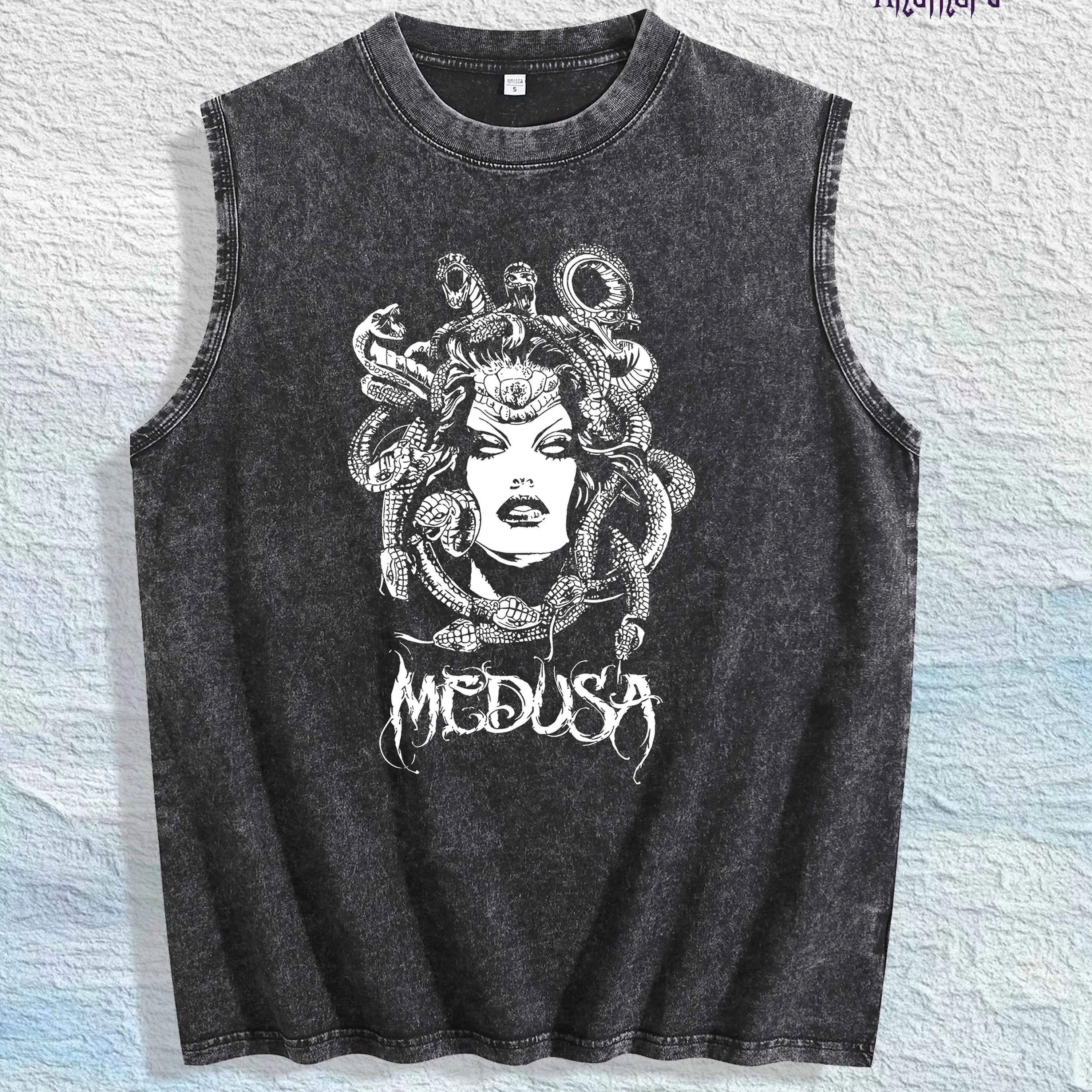 Medusa Graphic Washed Vest US Warehouse 3 Colors Cotton Tank