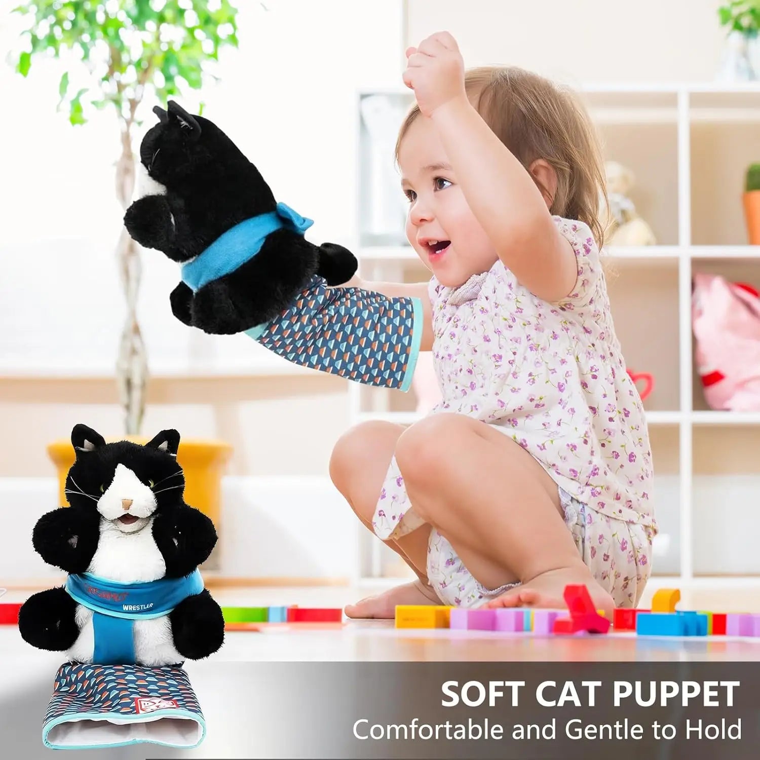 Cats Puppet Wrestler, Cat Wrestling Toy Puppet, Cat Antarcking Wrestler Glove, Hand Puppet with Tough Padding