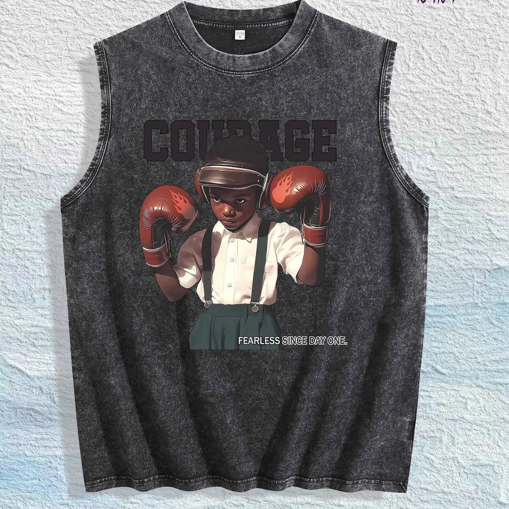 COURAGE Fearless Graphic Washed Vest US Warehouse 3 Colors Cotton Tank