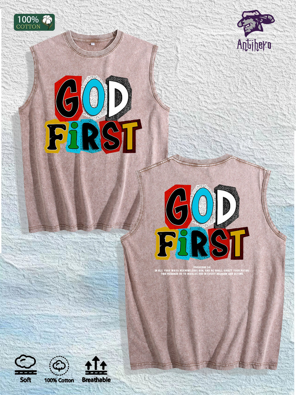 GOD FIRST Graphic Washed Vest US Warehouse 3 Colors Cotton Tank