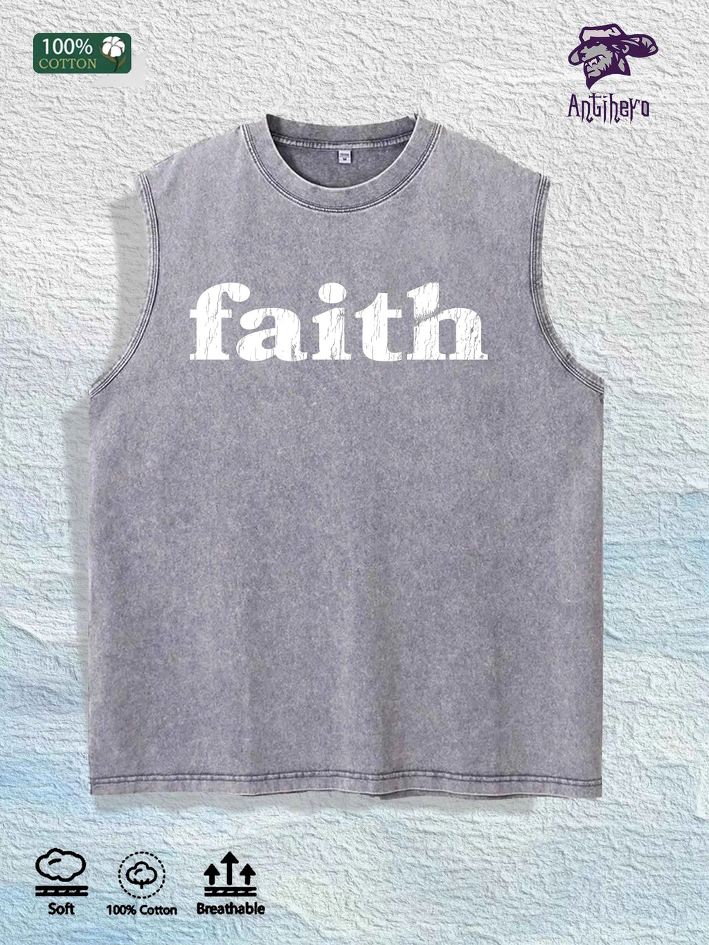 Faith Graphic Washed Vest US Warehouse 3 Colors Cotton Tank