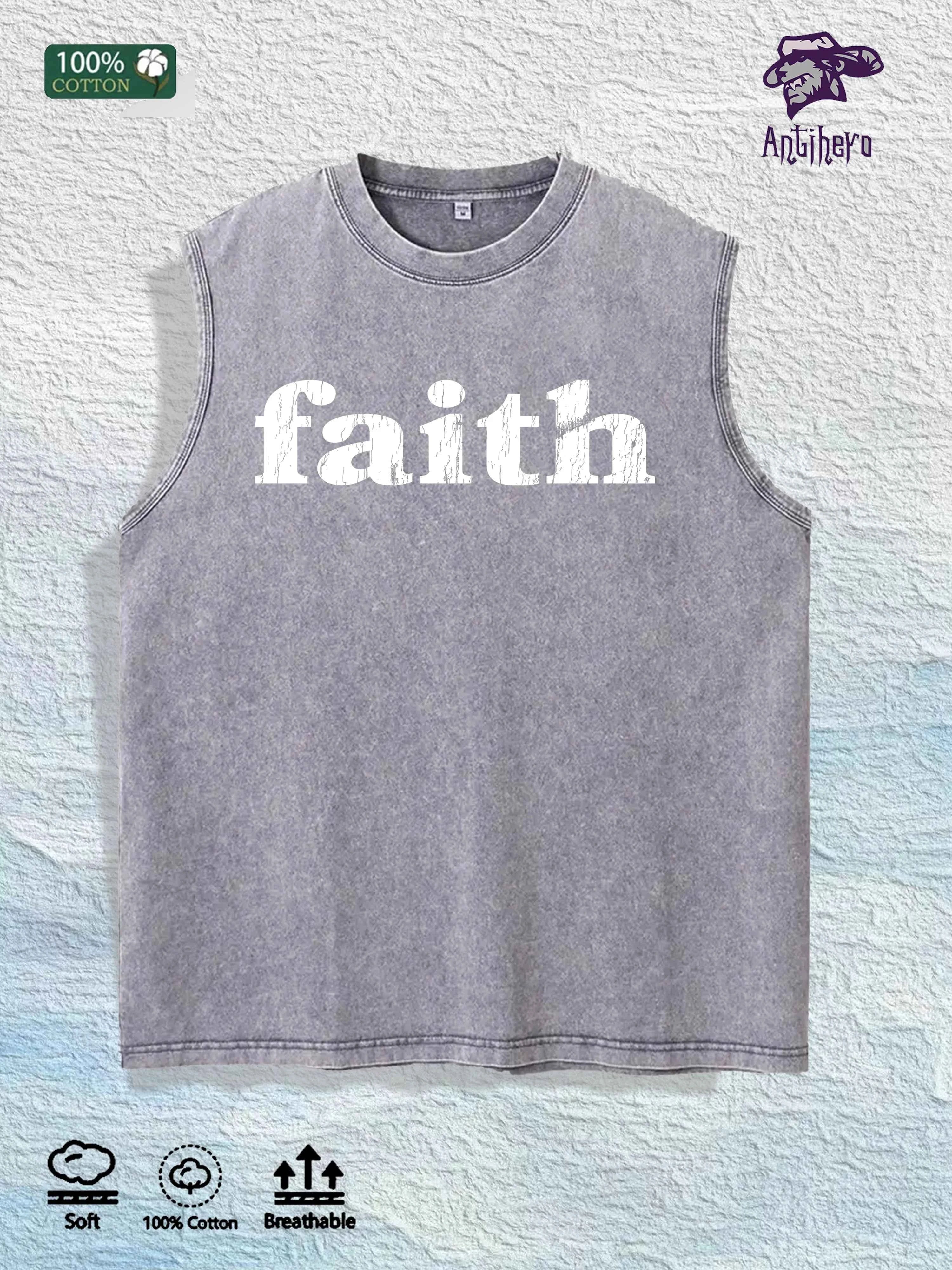 Faith Graphic Washed Vest US Warehouse 3 Colors Cotton Tank