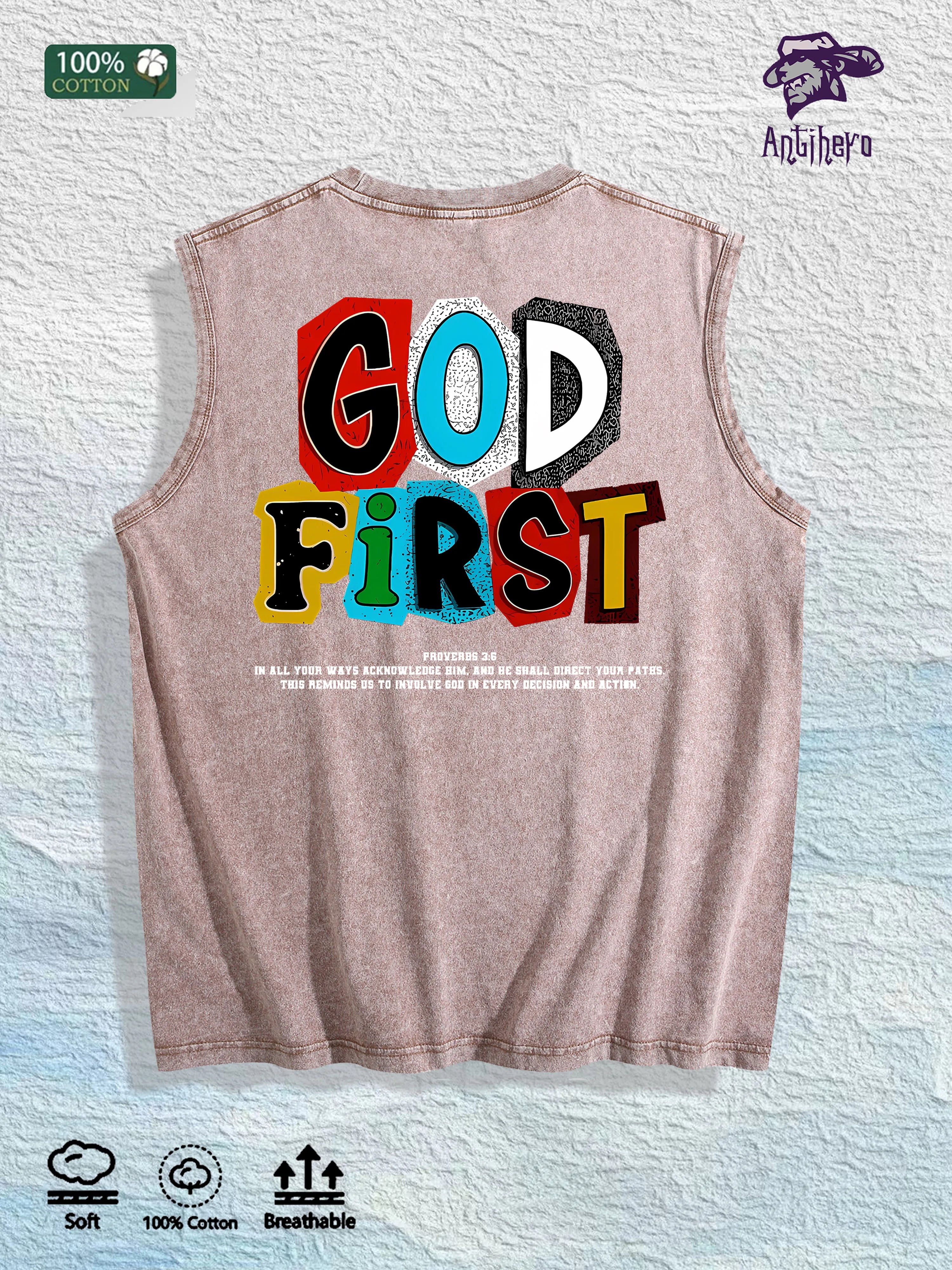 GOD FIRST Graphic Washed Vest US Warehouse 3 Colors Cotton Tank