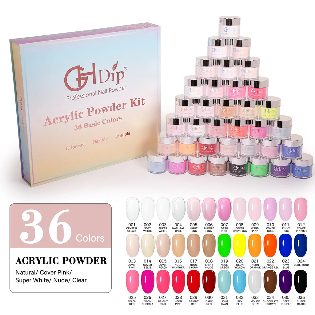 36 Basic Colors 1.5oz Nail Dipping Acrylic Powder Kit in Stock