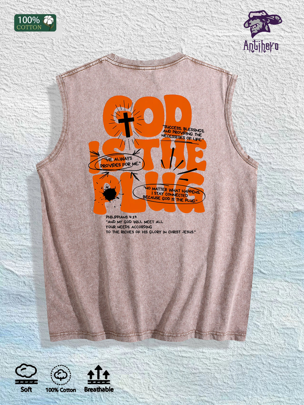 GOD IS the PLUG Graphic Washed Vest US Warehouse 3 Colors Cotton Tank