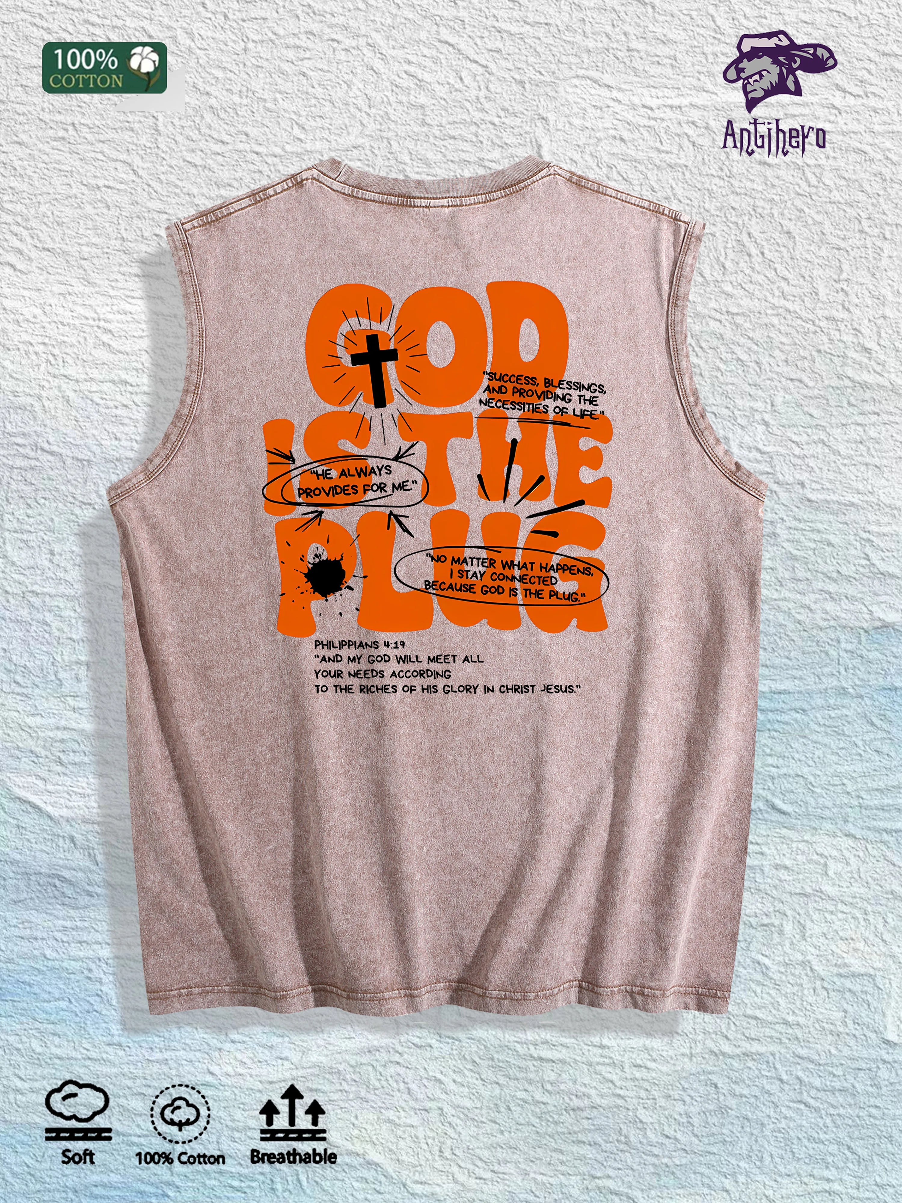 GOD IS the PLUG Graphic Washed Vest US Warehouse 3 Colors Cotton Tank