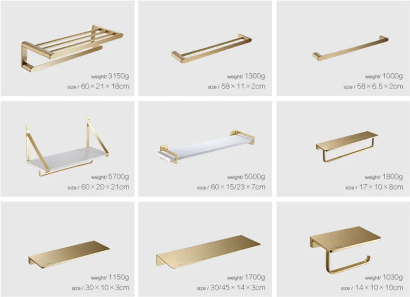 Bathroom Accessories Bathroom Shelf Towel Rack Paper holder Toilet Brush Holder Towel Ranger Brushed Gold Brass Bath Hardware