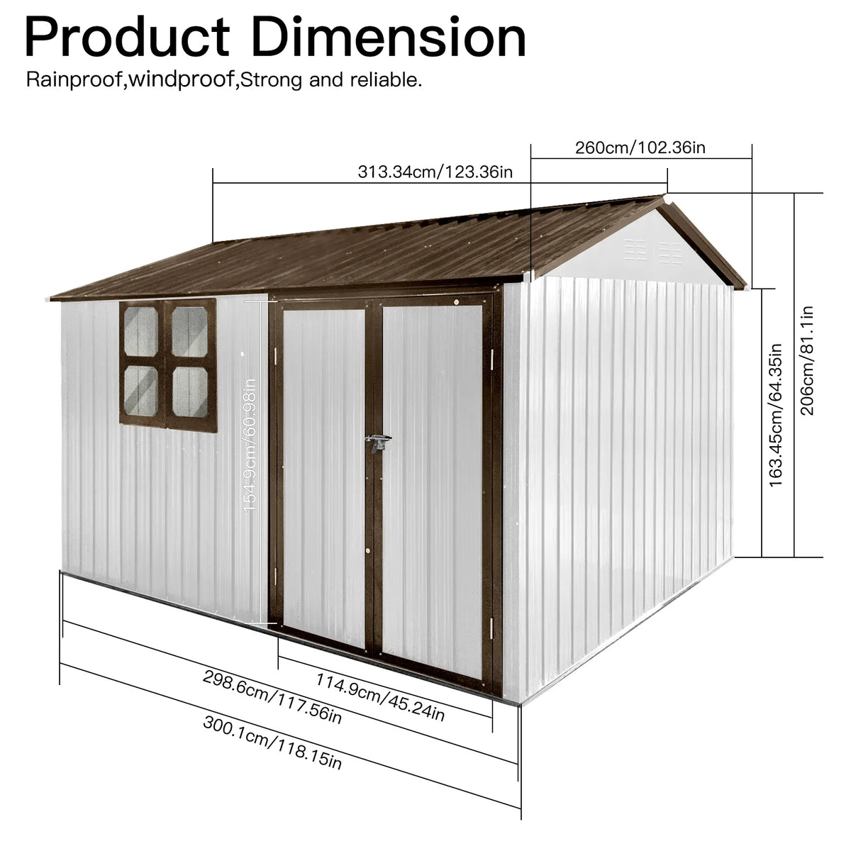 Outdoor Storage Sheds 10X8FT Apex Roof in Brown Roof+White Walls Without Foundation