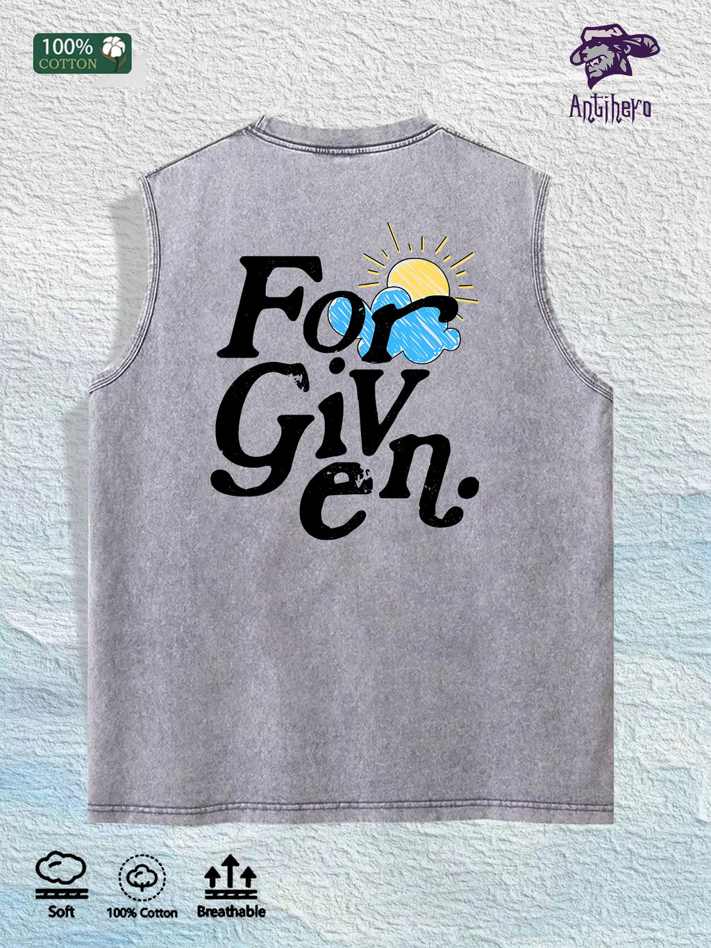 For Given Graphic Washed Vest US Warehouse 3 Colors Cotton Tank