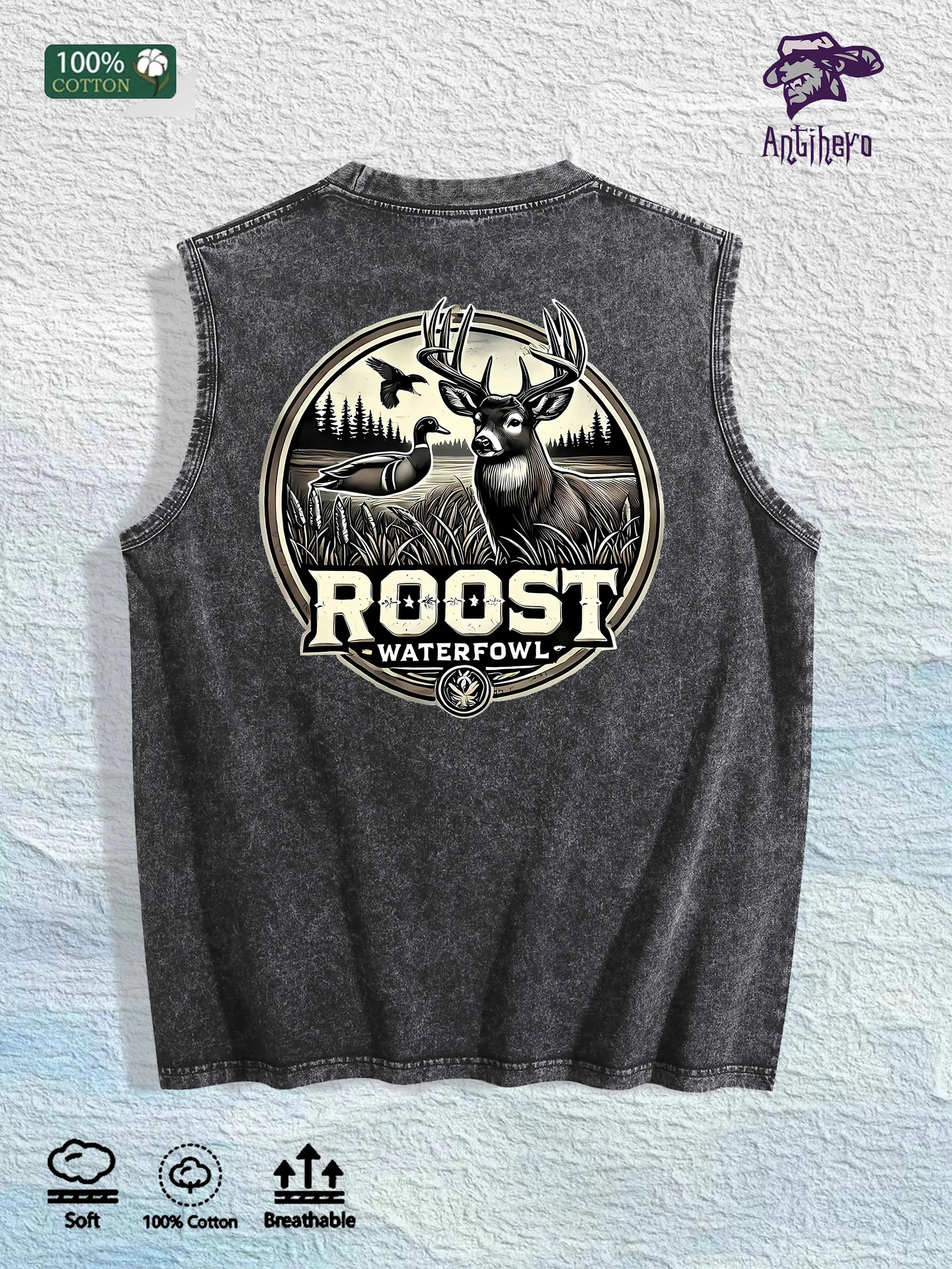 ROOST Waterfowl Deer Graphic Washed Vest US Warehouse 3 Colors Cotton Tank