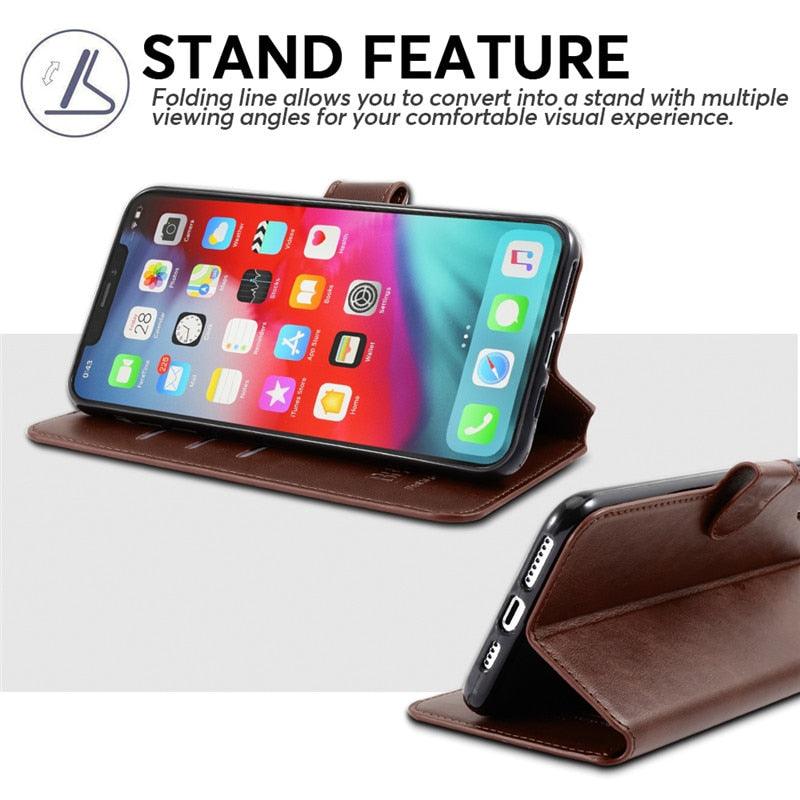 Leather Black Flip Case for iPhone XS Max X XR 12 Mini 11 Pro 7 8 Wallet Stand Cover Flip Wallet Leather Case with Secure Buckle Closing Lock and Bracket Function