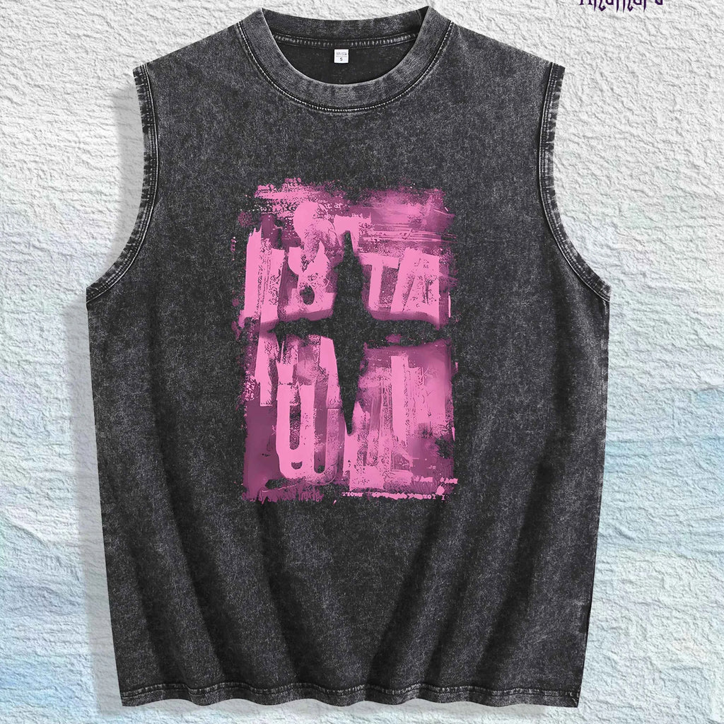 Abstract Cross Graphic Washed Vest US Warehouse 3 Colors Cotton Tank
