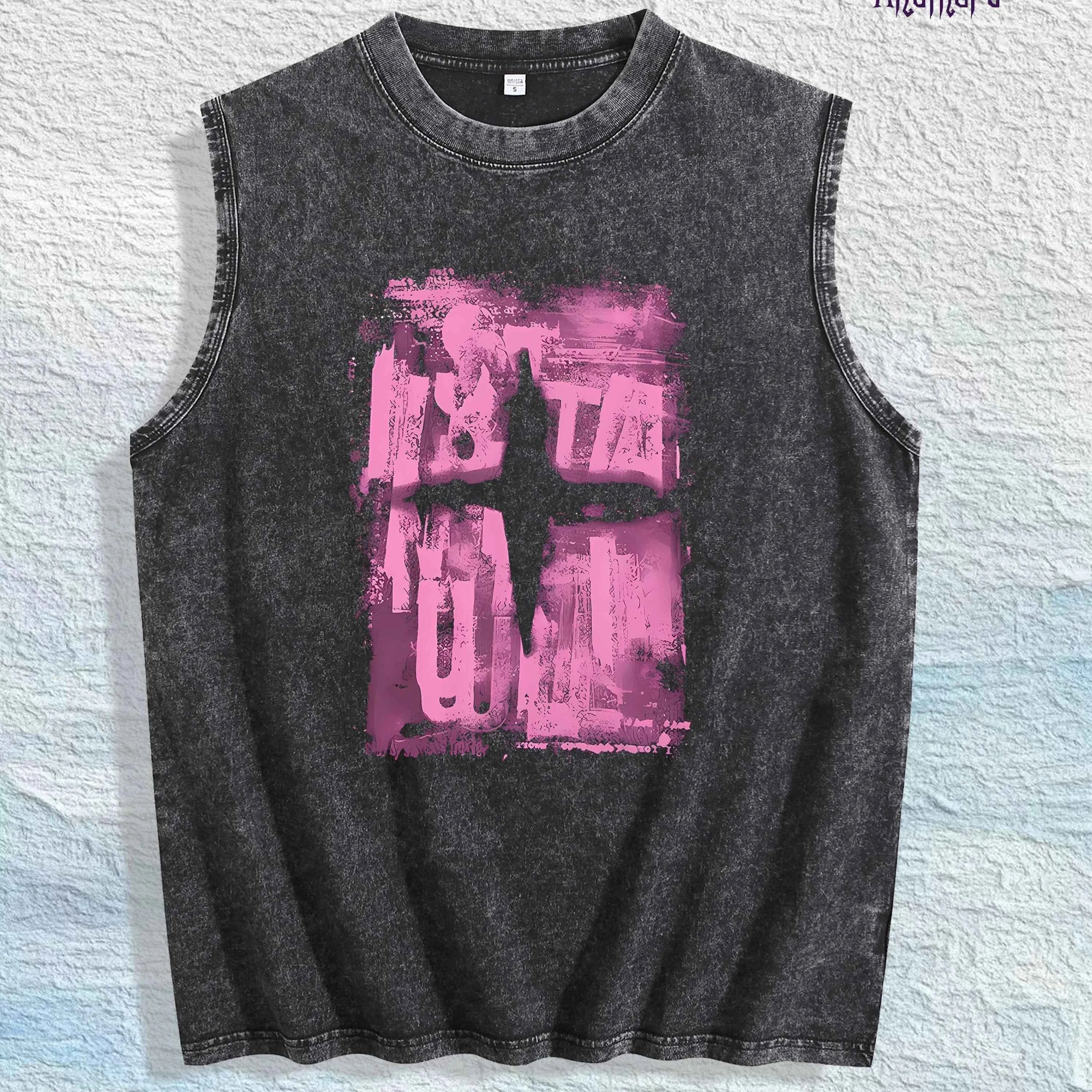 Abstract Cross Graphic Washed Vest US Warehouse 3 Colors Cotton Tank