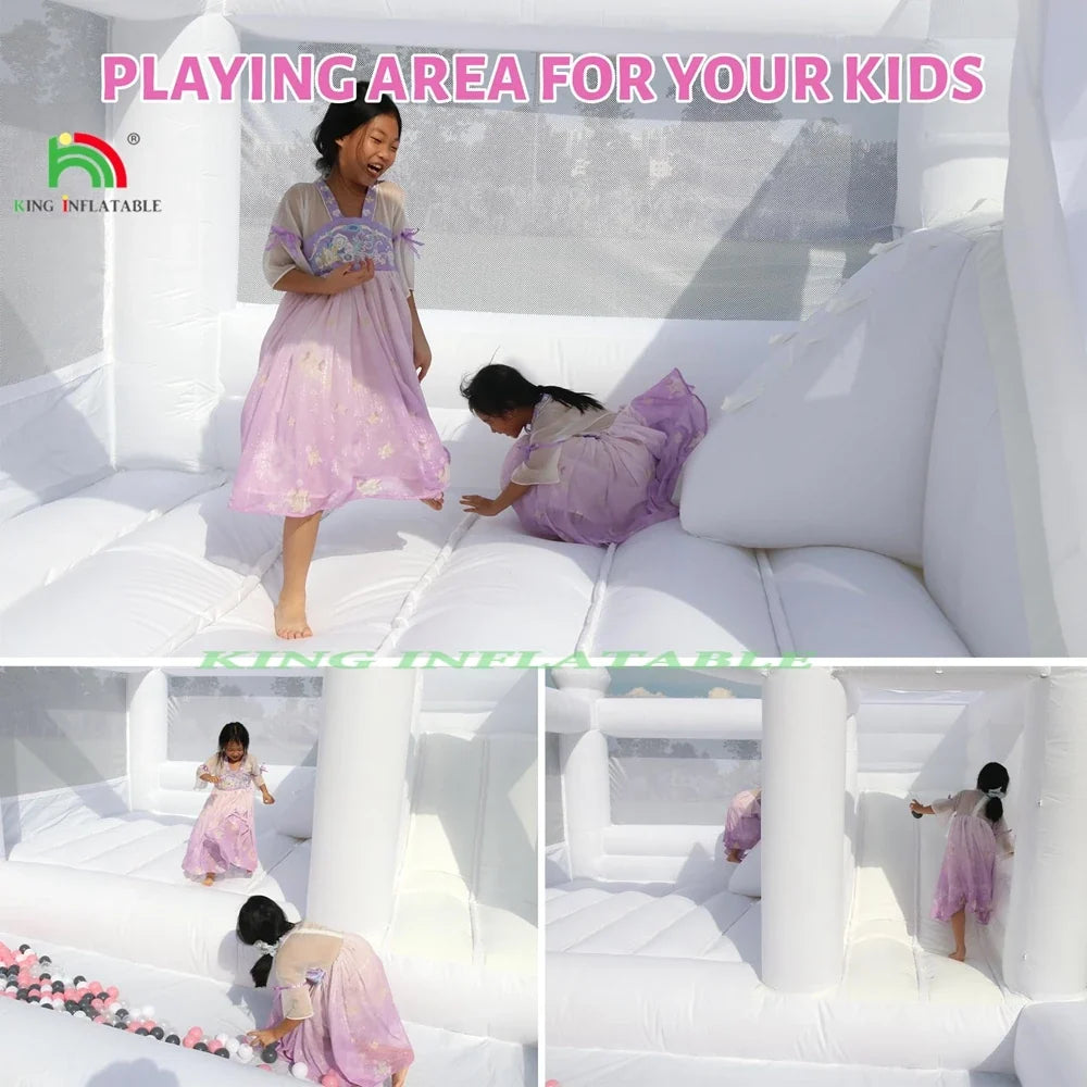 15x15FT 100% PVC White Inflatable Bounce House with Slide, Ball Pit for Kids and Adults Birthday Wedding Party
