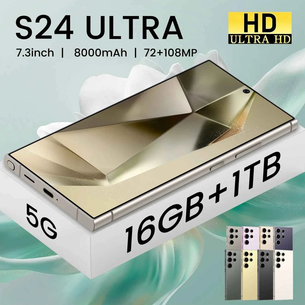 Hot Selling S24 ULTRA Original 16GB+1TB 7.3 Inch Full Display 48MP+108MP Android 14 16GB+1TB Mobile Cell Phone Smartphone