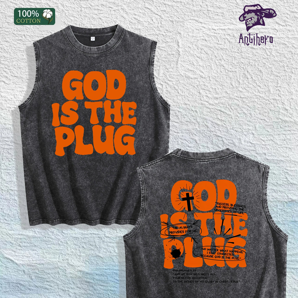 GOD IS the PLUG Graphic Washed Vest US Warehouse 3 Colors Cotton Tank