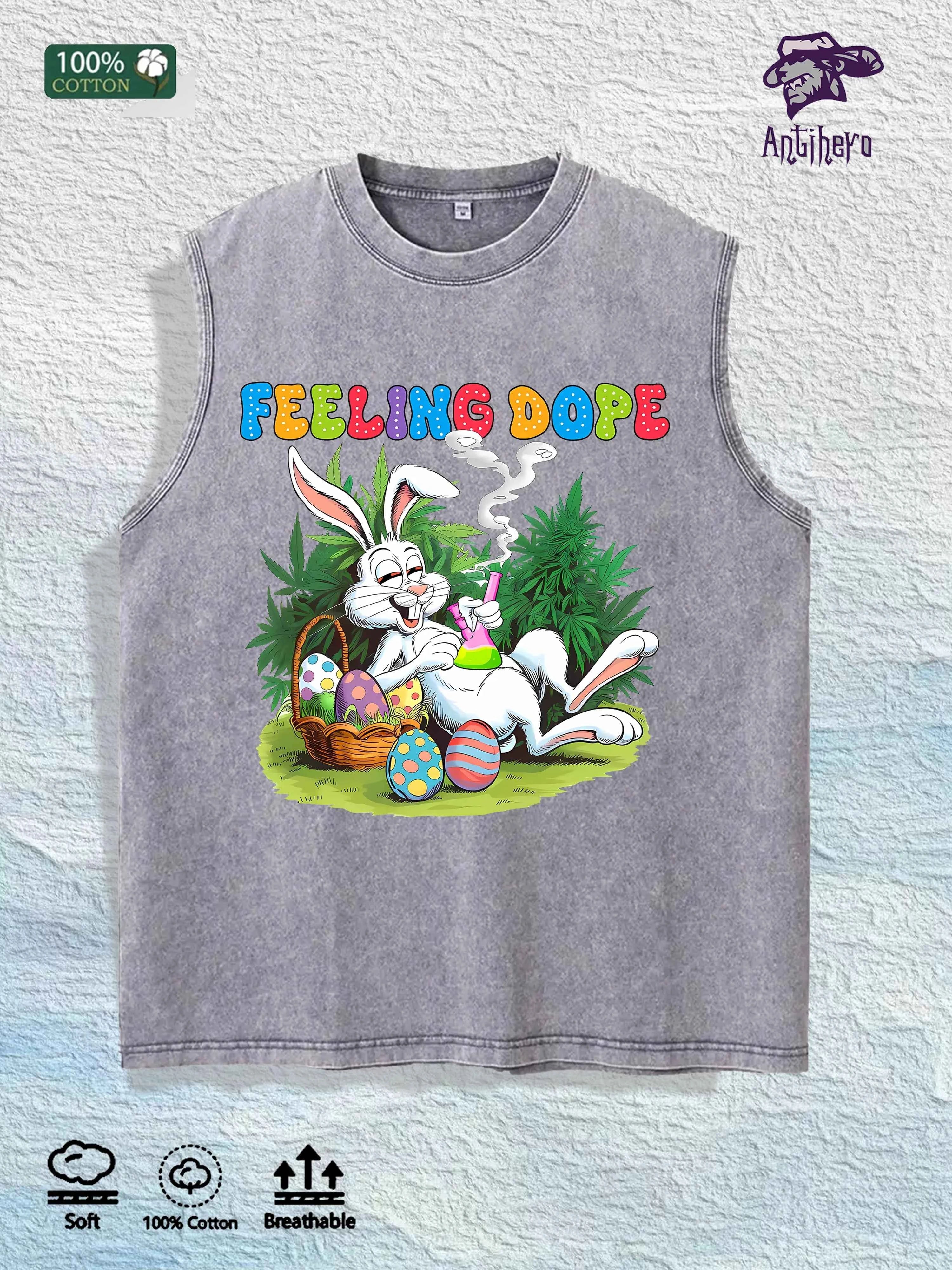 FEELING DOPE Bunny Graphic Washed Vest US Warehouse 3 Colors Cotton Tank