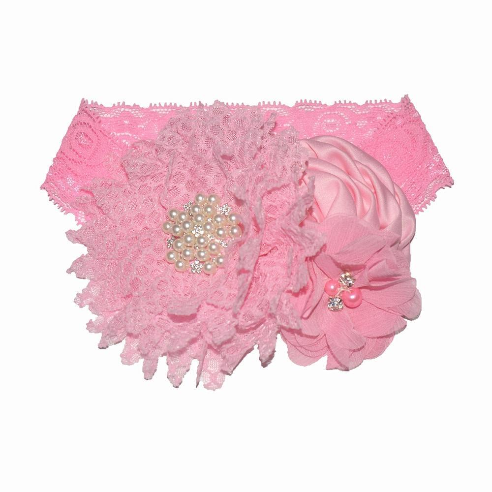 Luxury Modern Handmade Flower Headband Newborn Infant Pearl Flowers With Lace wide Headbands Bebes Hair Accessories Bow