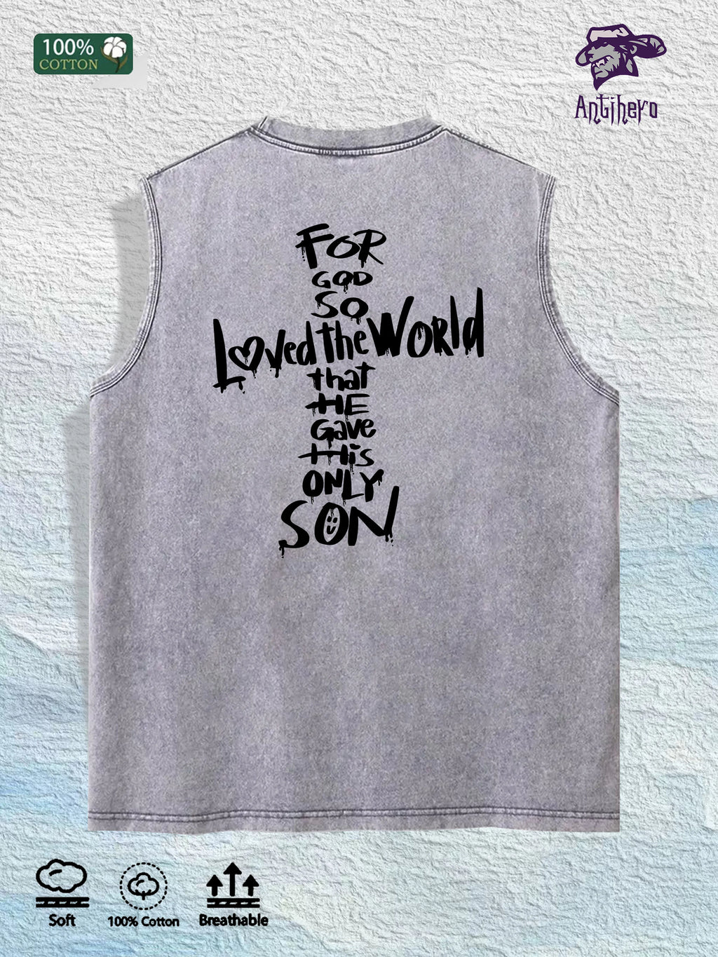 For God so Loved the World Graphic Washed Vest US Warehouse 3 Colors Cotton Tank