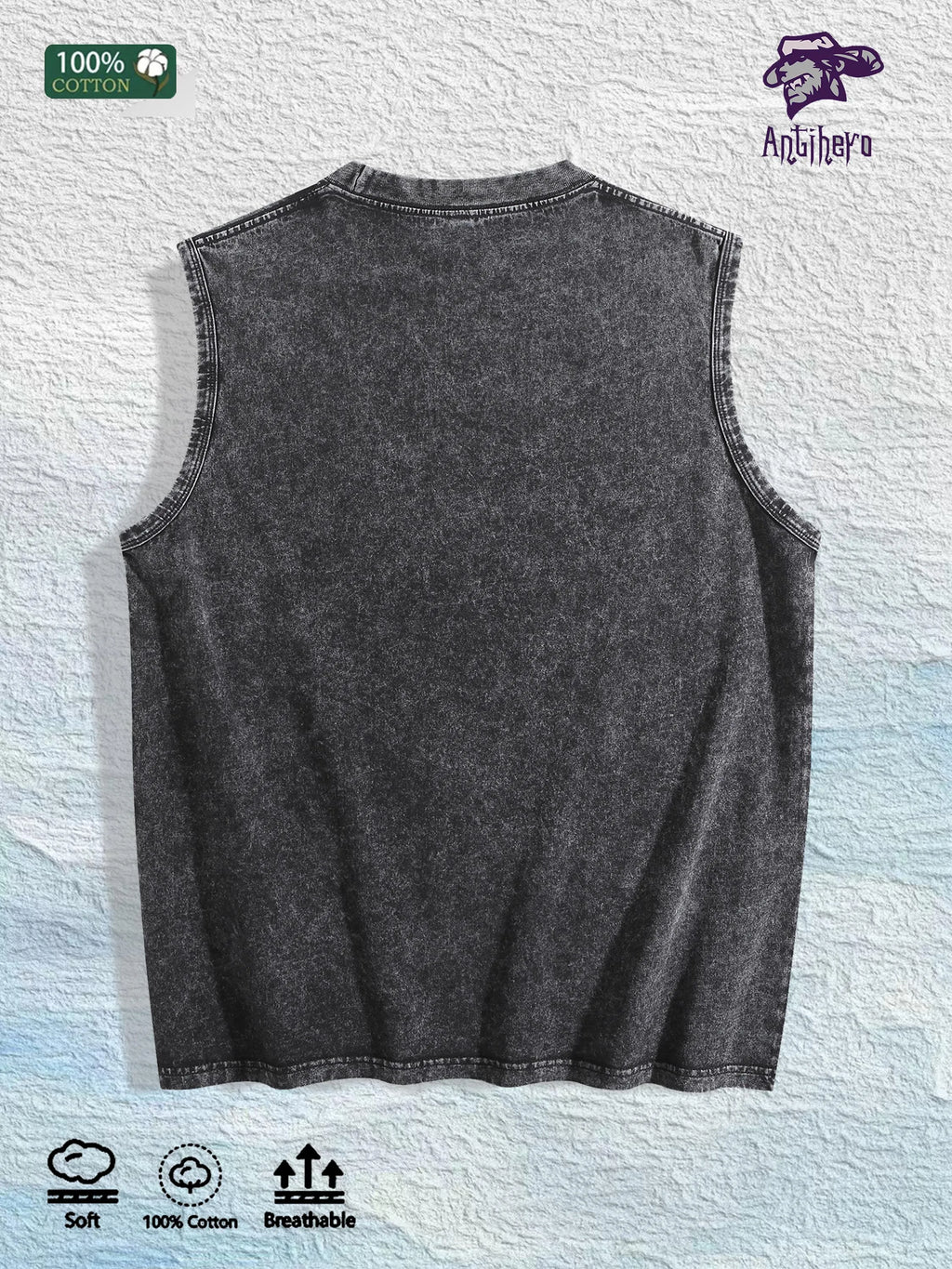 WEALTH Graphic Washed Vest US Warehouse 3 Colors Cotton Tank
